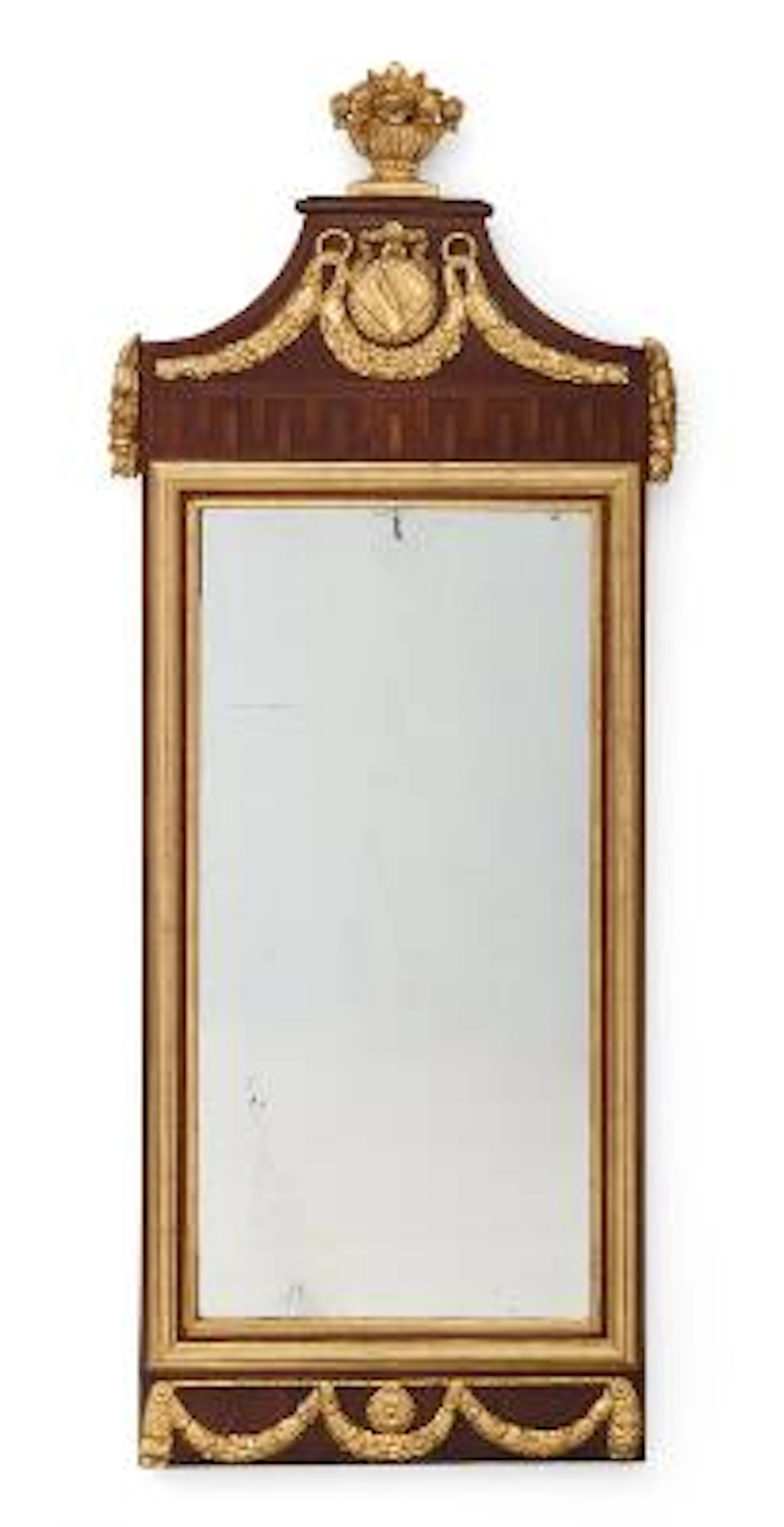 A large Danish Louis XVI mirror with a mahogany and partially giltwood