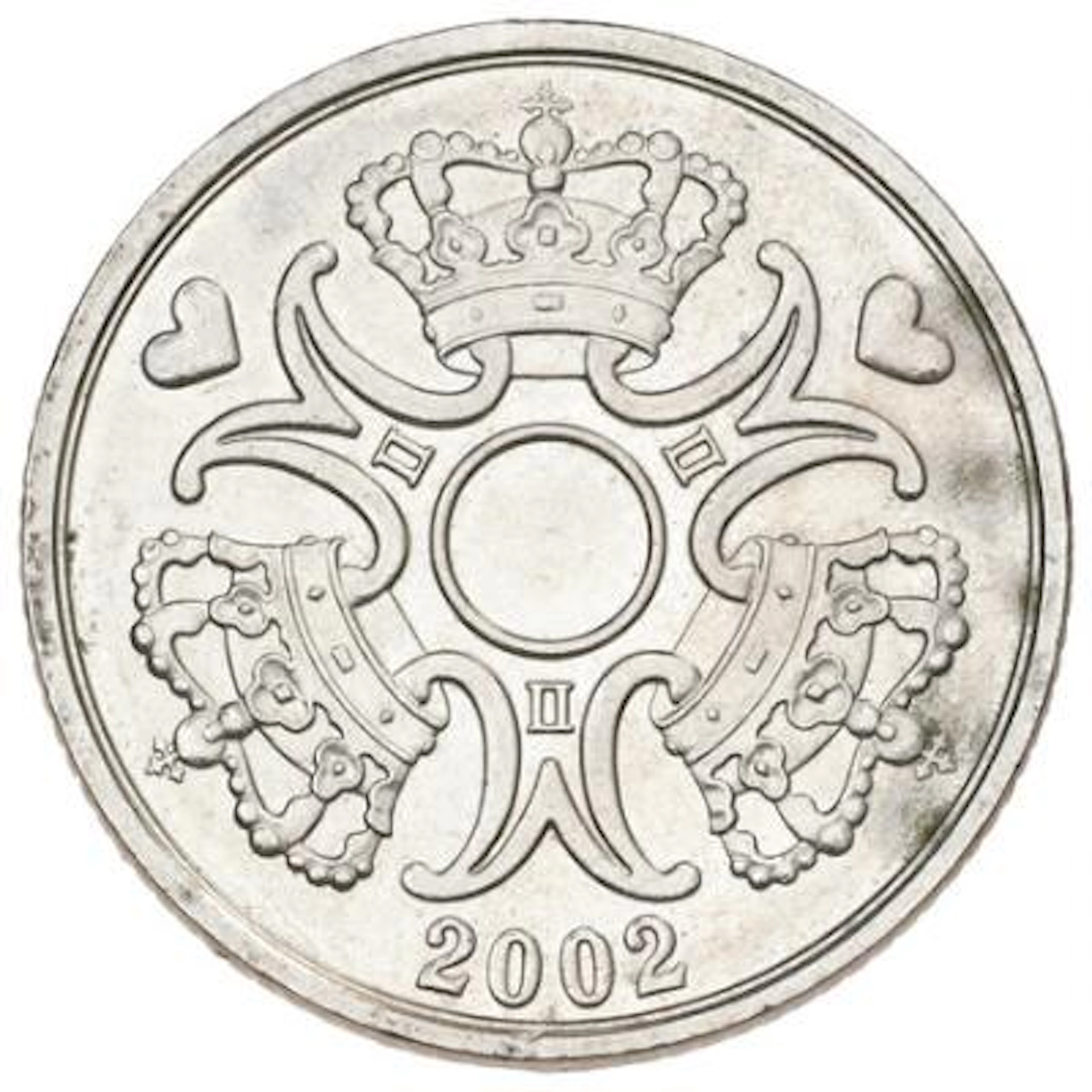 5 kr 2002, error coin, struck on a flan w/o hole, Sieg 3.2 – Bruun