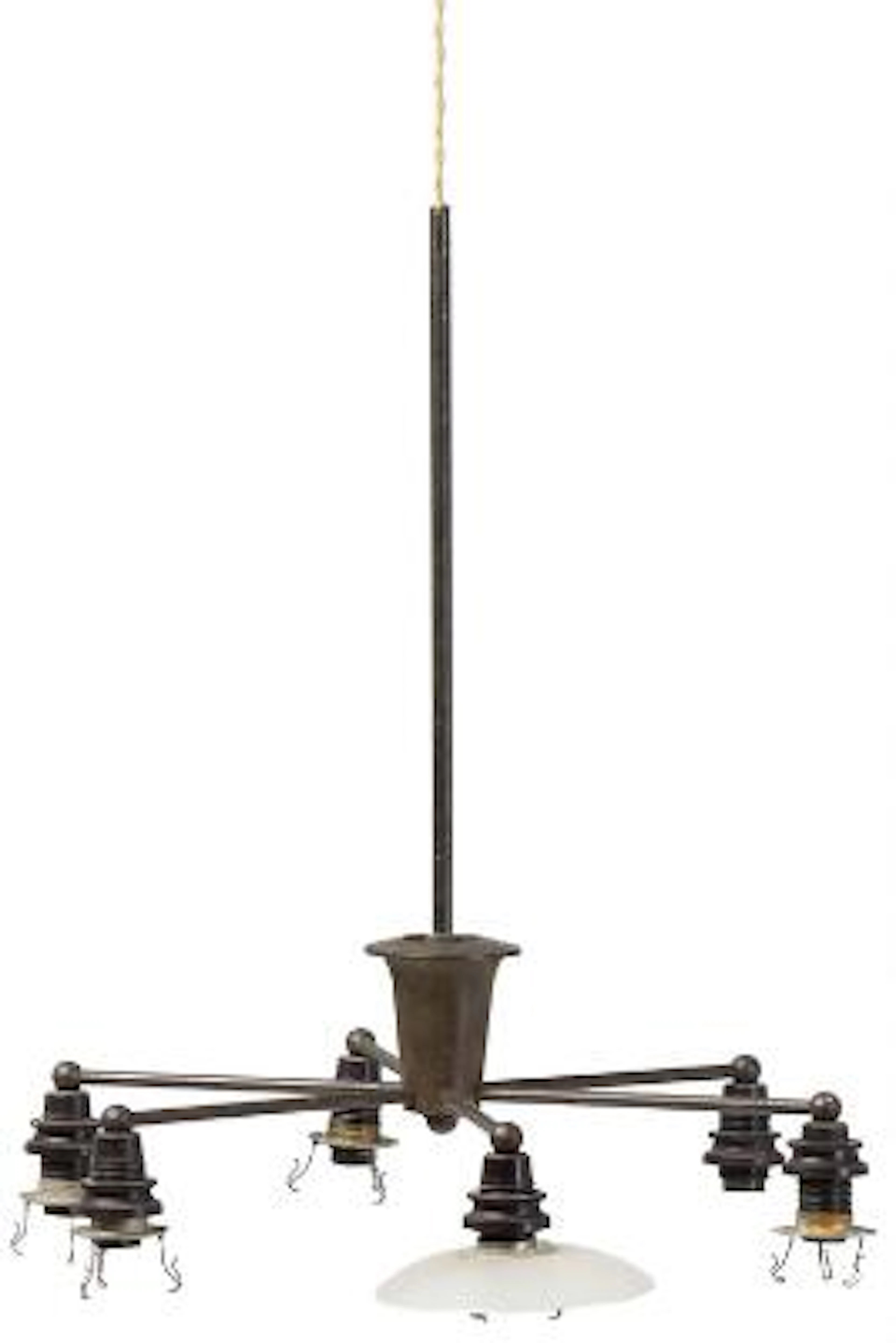 Poul Henningsen: "PH-Cup". Browned brass six armed chandelier frame.