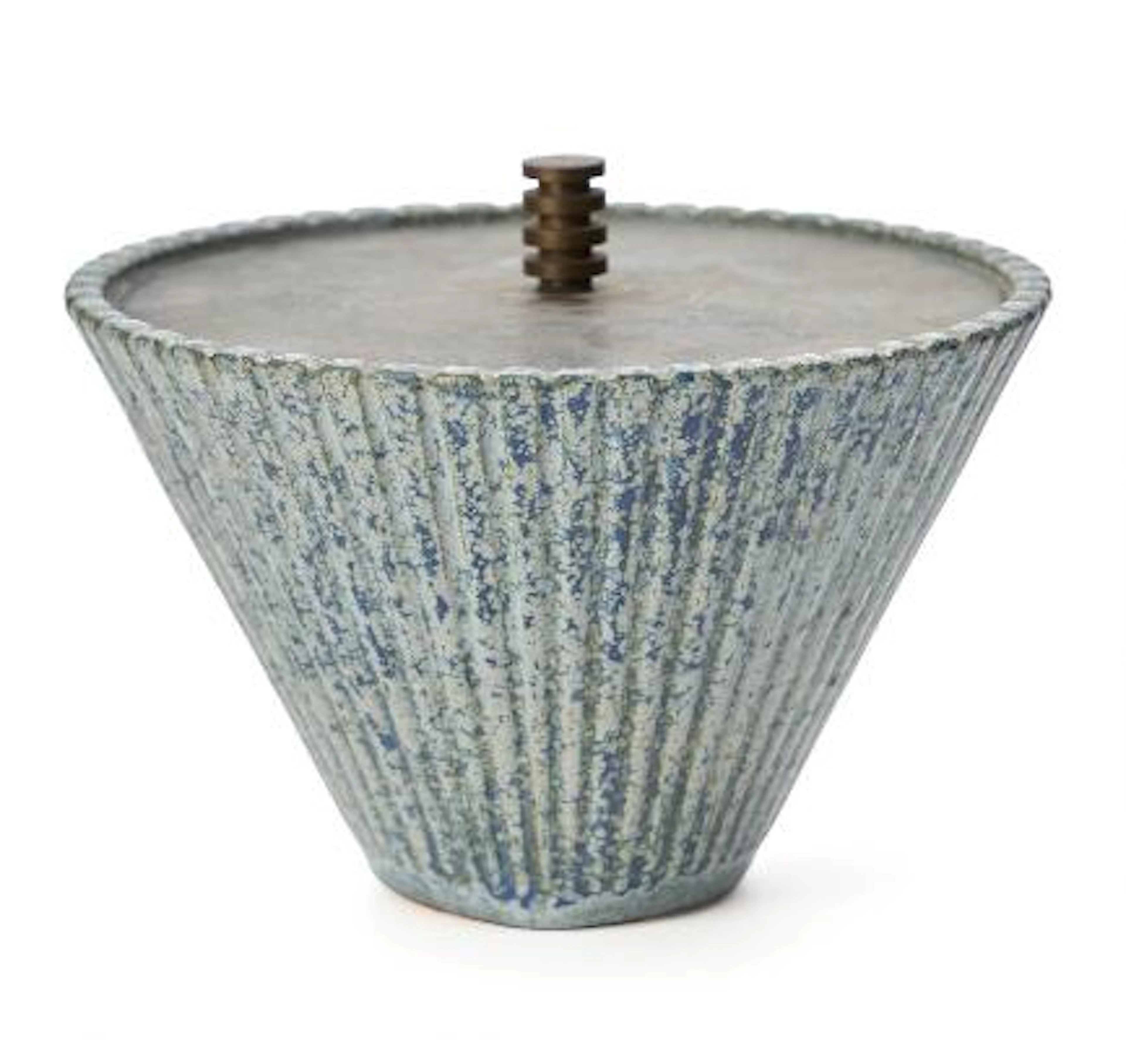 Arne Bang: A conical stoneware lidded jar with vertical fluted pattern