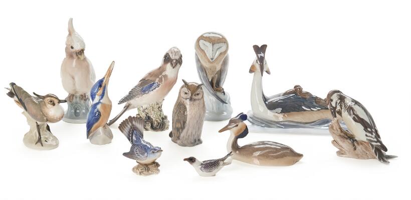 Collection of porcelain figures in the form of birds. Royal Copenhagen
