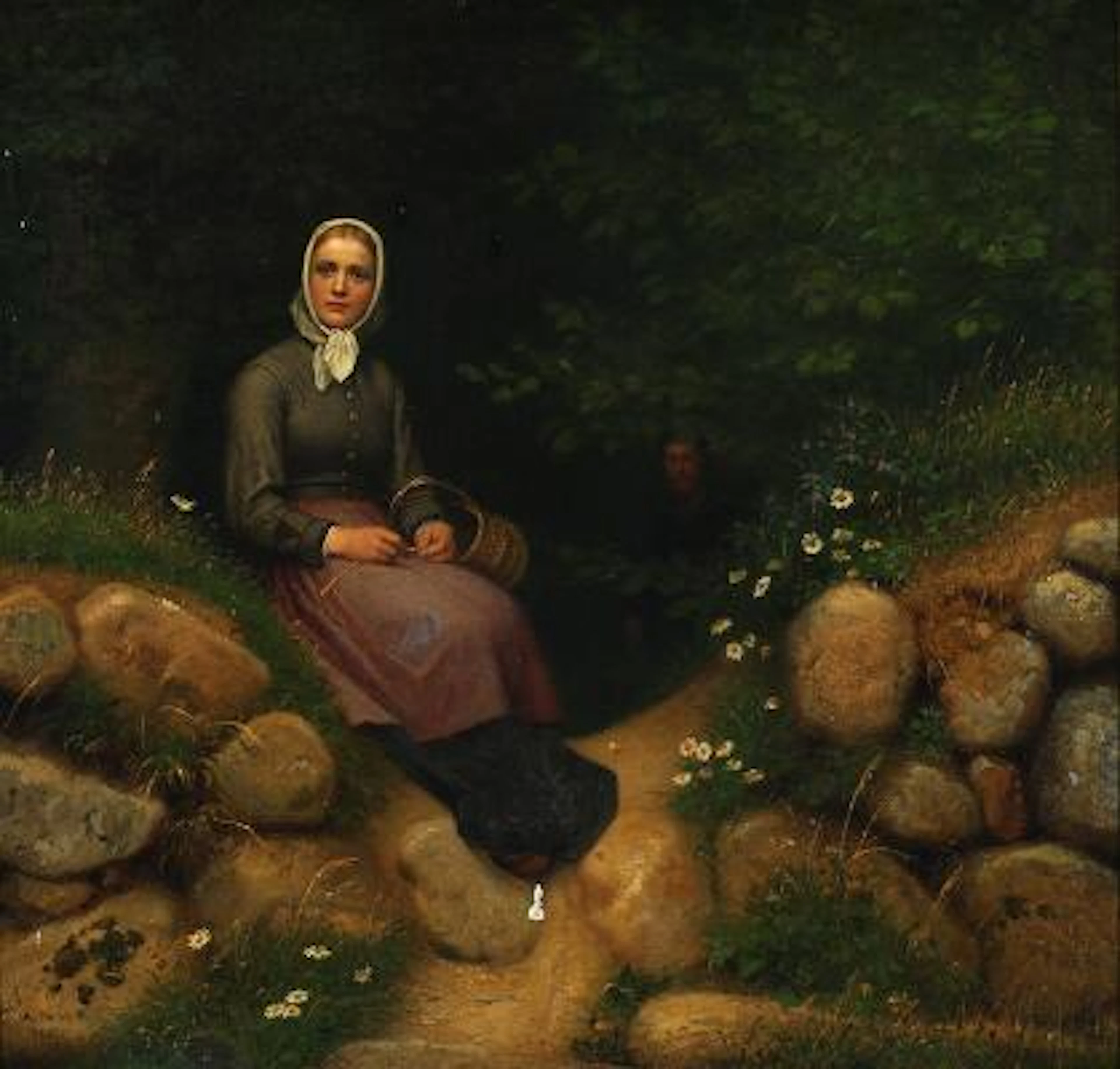 Anton Dorph: " Ved en Overgang". Signed A. Dorph 1884. Oil on canvas.