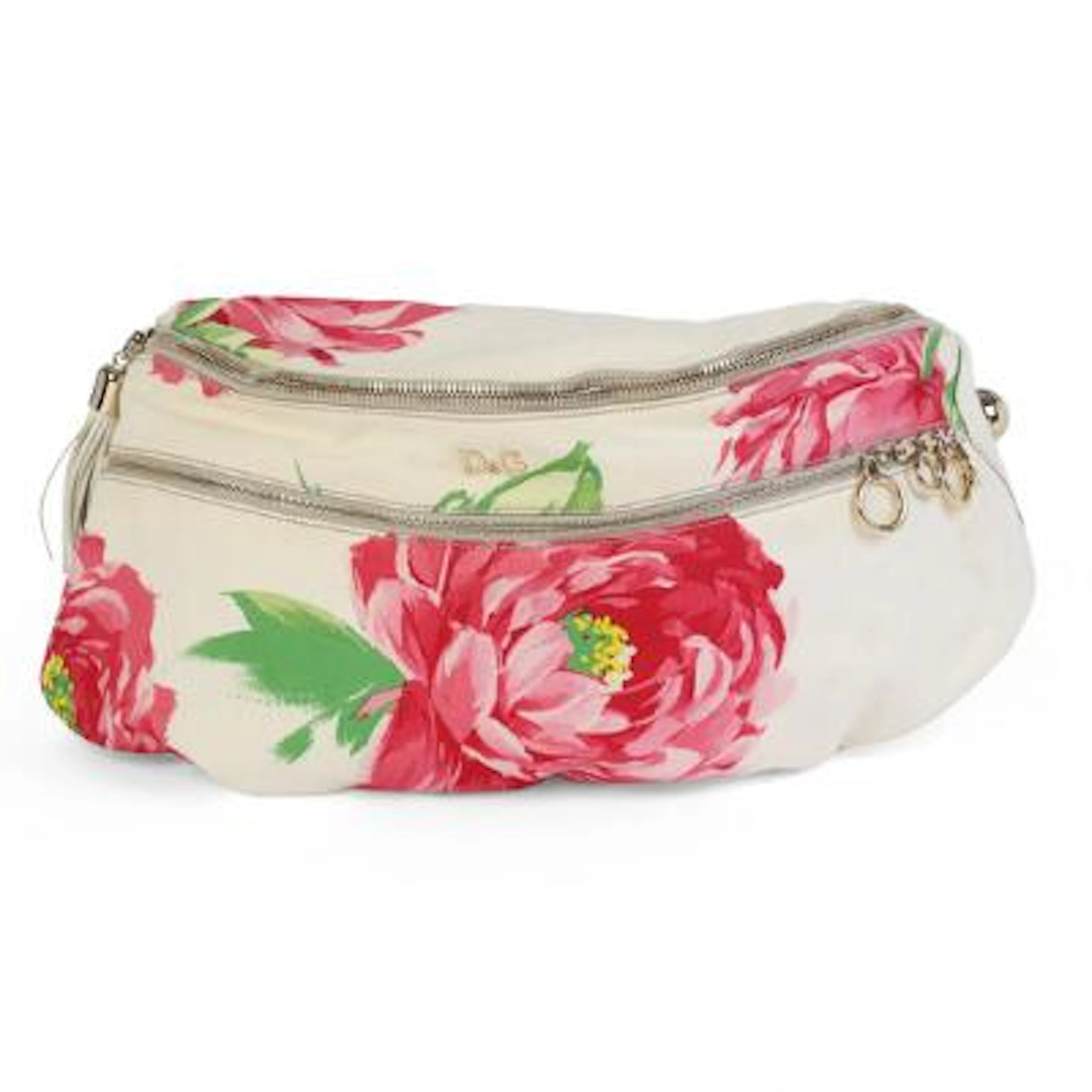 Dolce & Gabbana: Belt bag of white printed canvas, adorned with a
