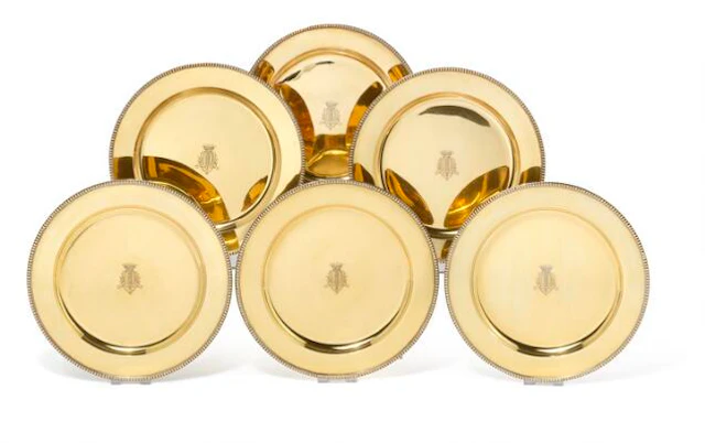 Mikhail & Semen Gavrilovich Gratchev: Set of six gilt silver plates