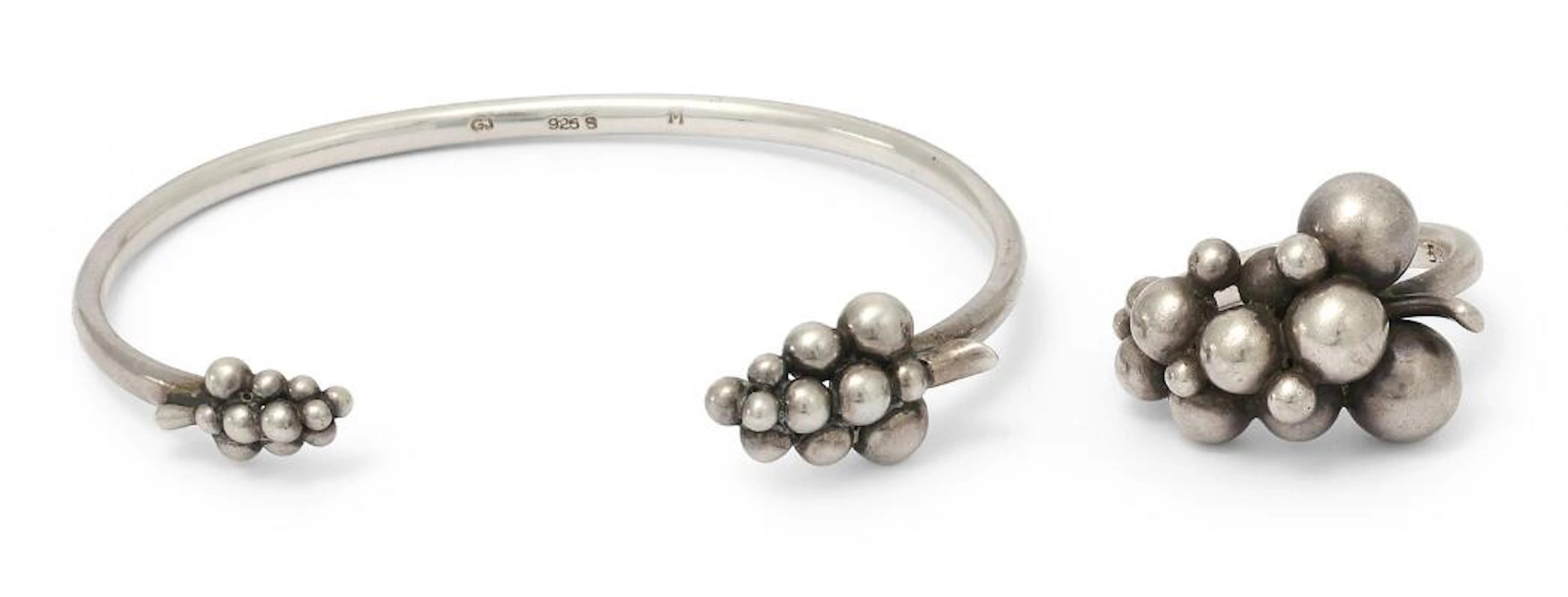 Georg Jensen: "Moonlight Grapes" jewellery of sterling silver comprising