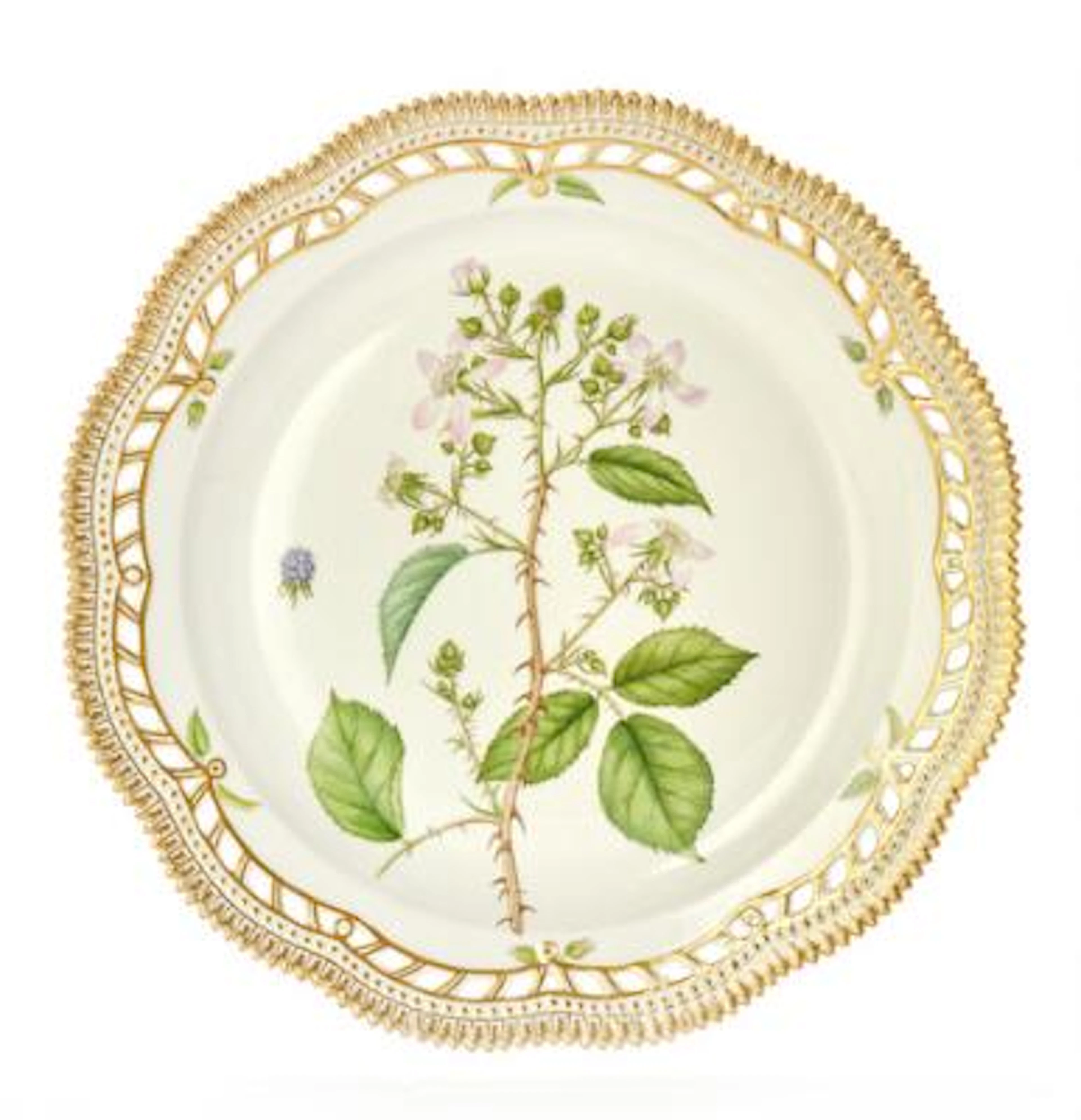 "Flora Danica" Dish in porcelain with pierced rim, decorated in colours