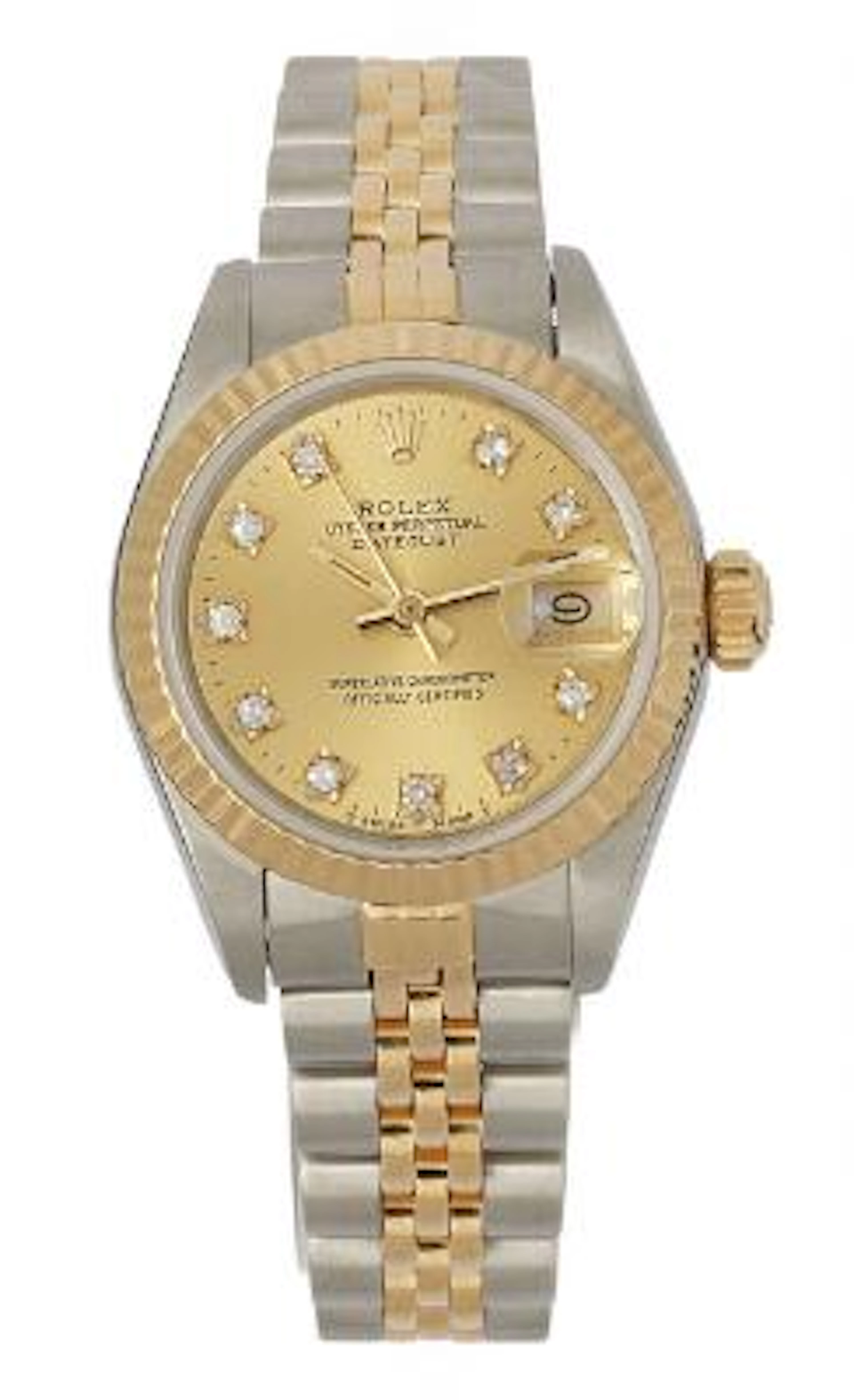 Rolex: Datejust of 18k gold and steel with diamond-set dial, ref.