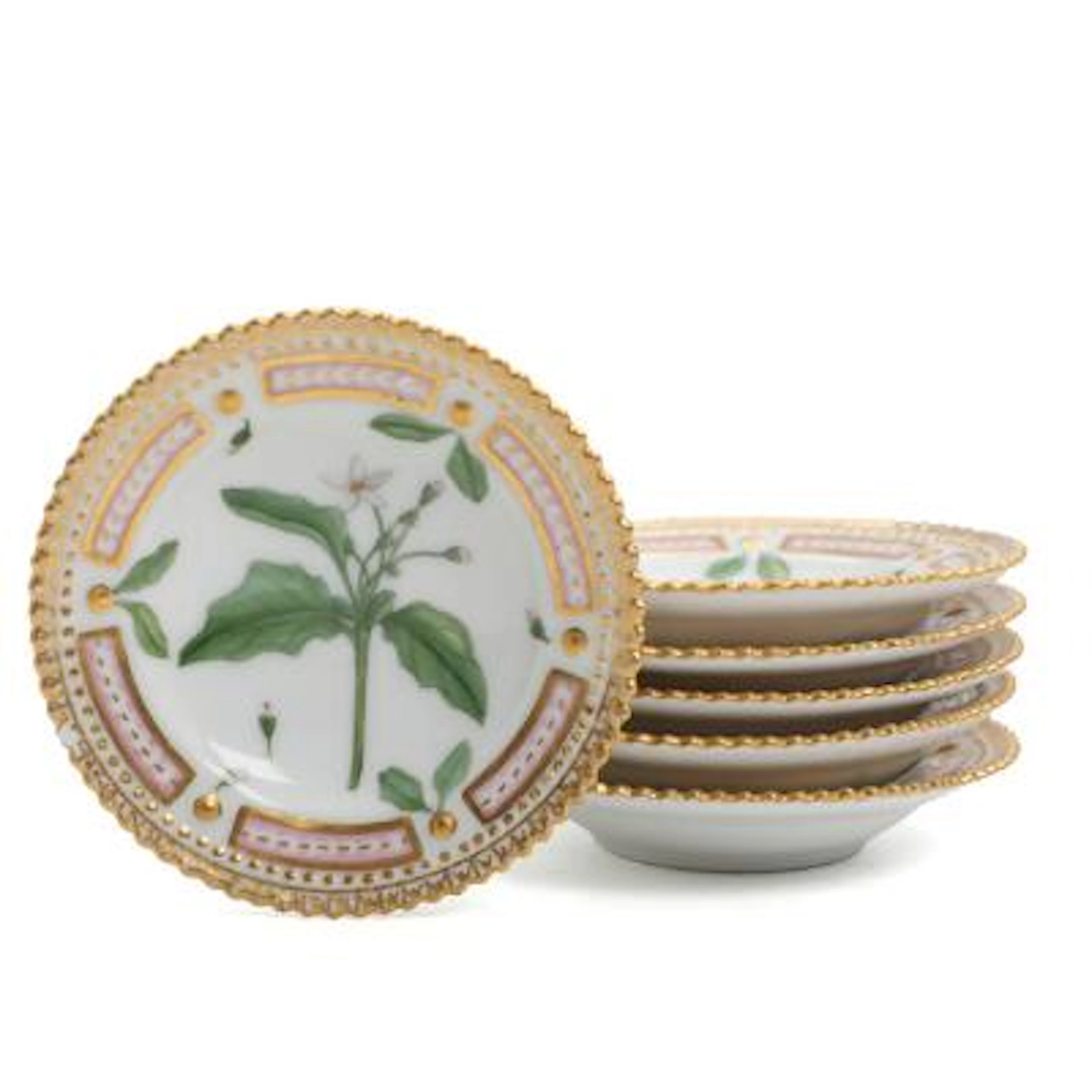"Flora Danica". A set of six porcelain ashtrays, decorated with flowers.