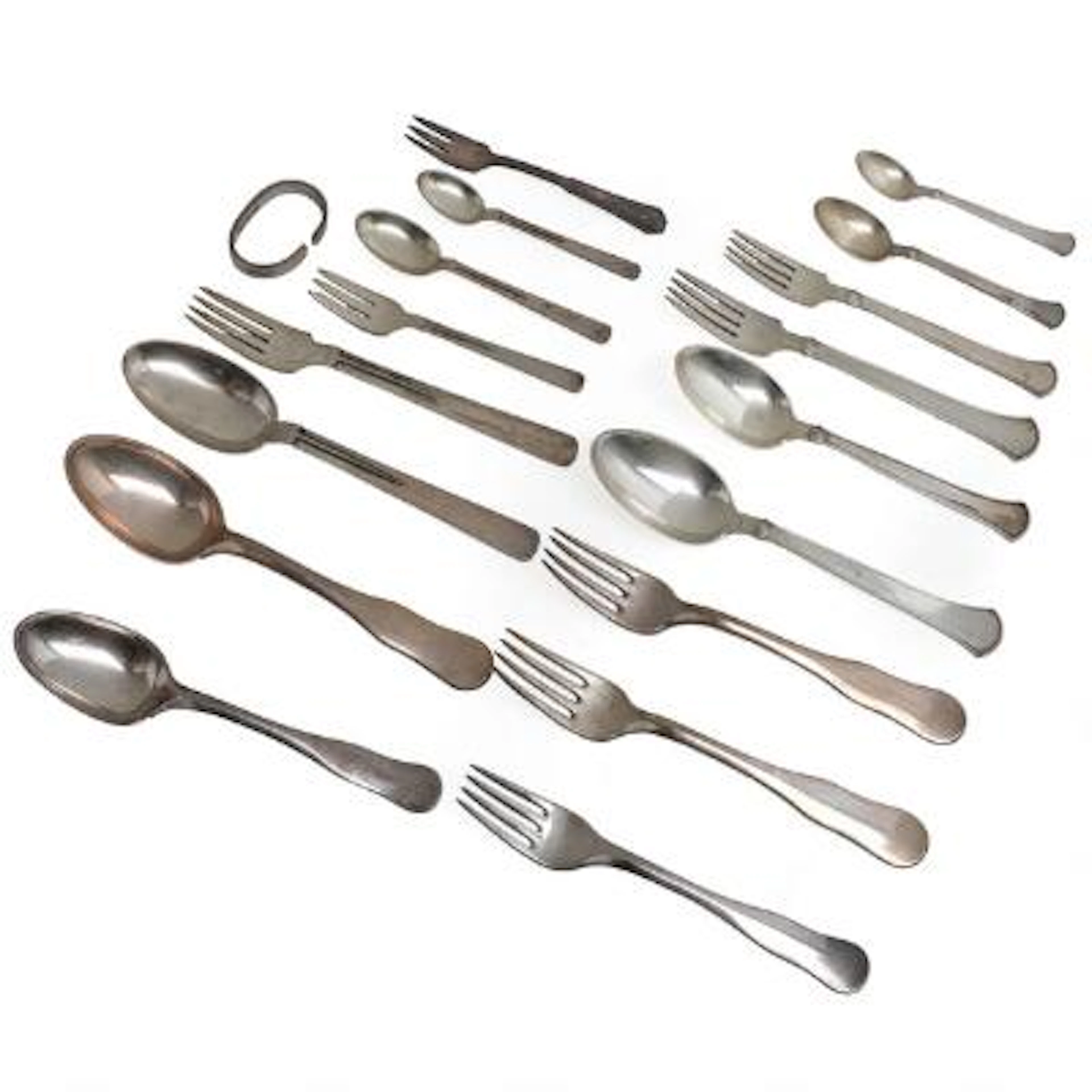 Hans Hansen: Cutlery in silver comprising "Arvesølv 1, 5, 8, 17 and