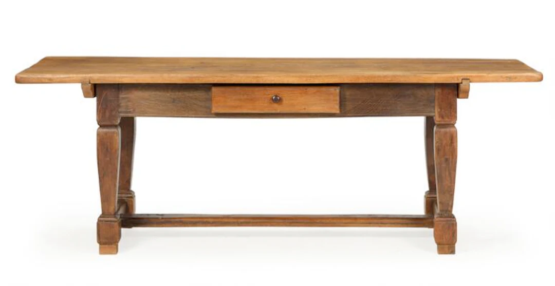 A massive oak Baroque long table, baluster shaped legs. 18th century.