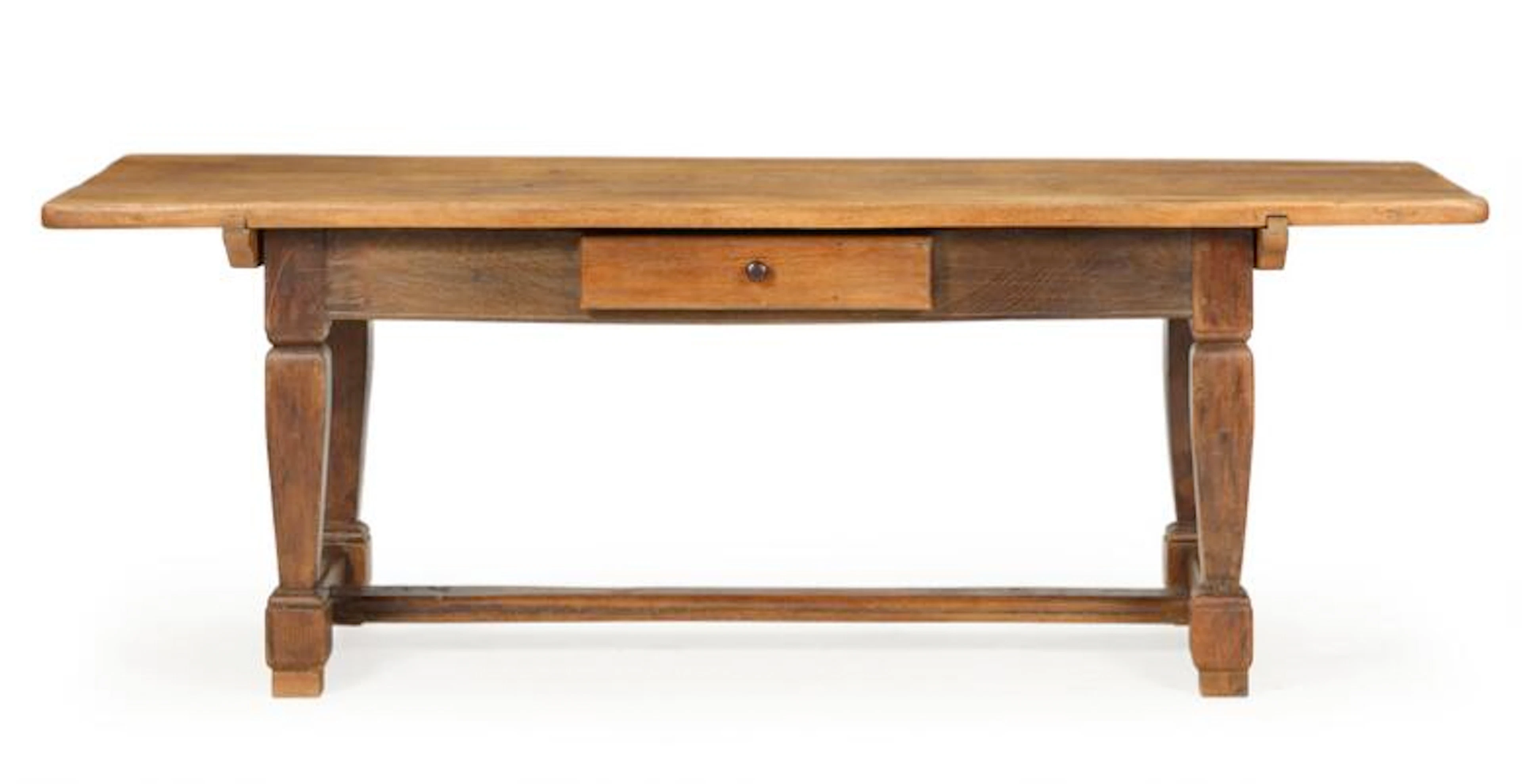 A massive oak Baroque long table, baluster shaped legs. 18th century.