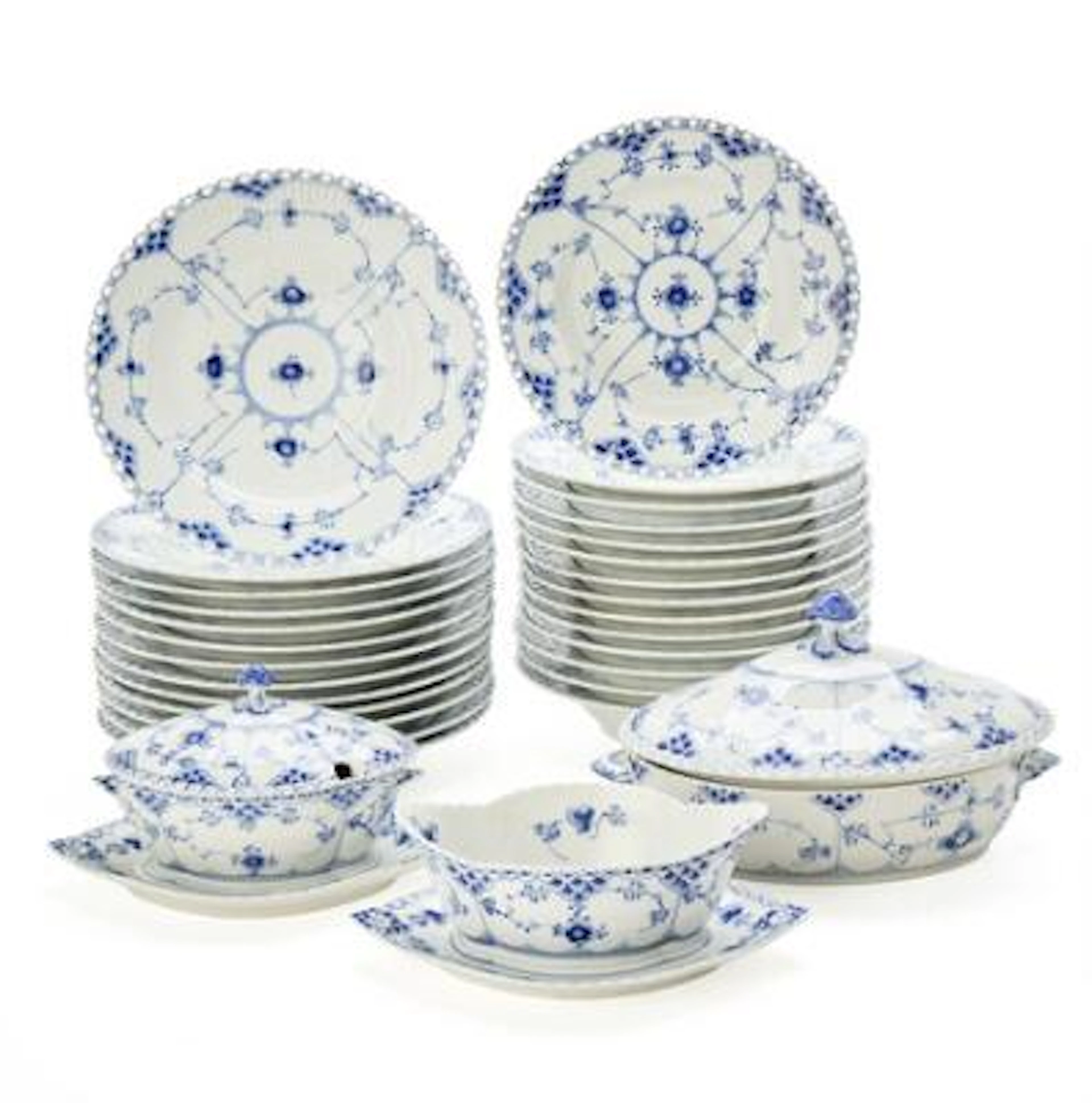 "Blue Fluted Full Lace" porcelain service, decorated in underglaze