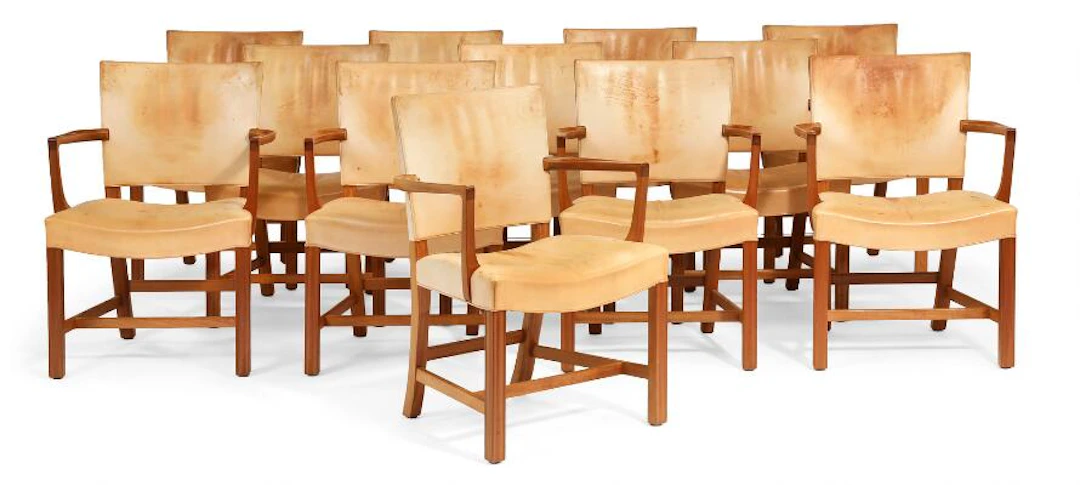 Kaare Klint: "The Red Chair". Set of 12 armchairs with mahogany frame.