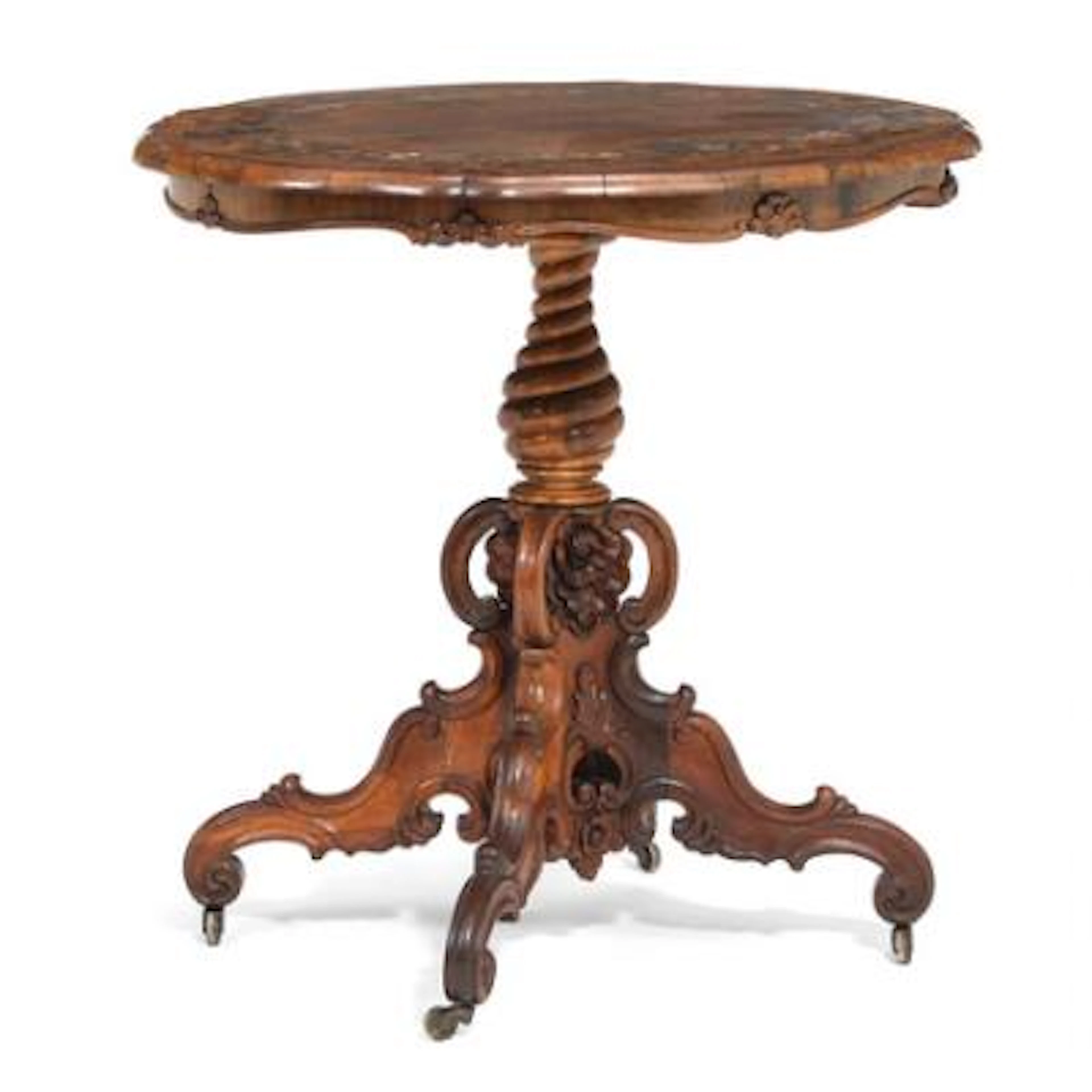 A German neo-rococo rosewood table. Mid-19th century. H. 78 cm. L.