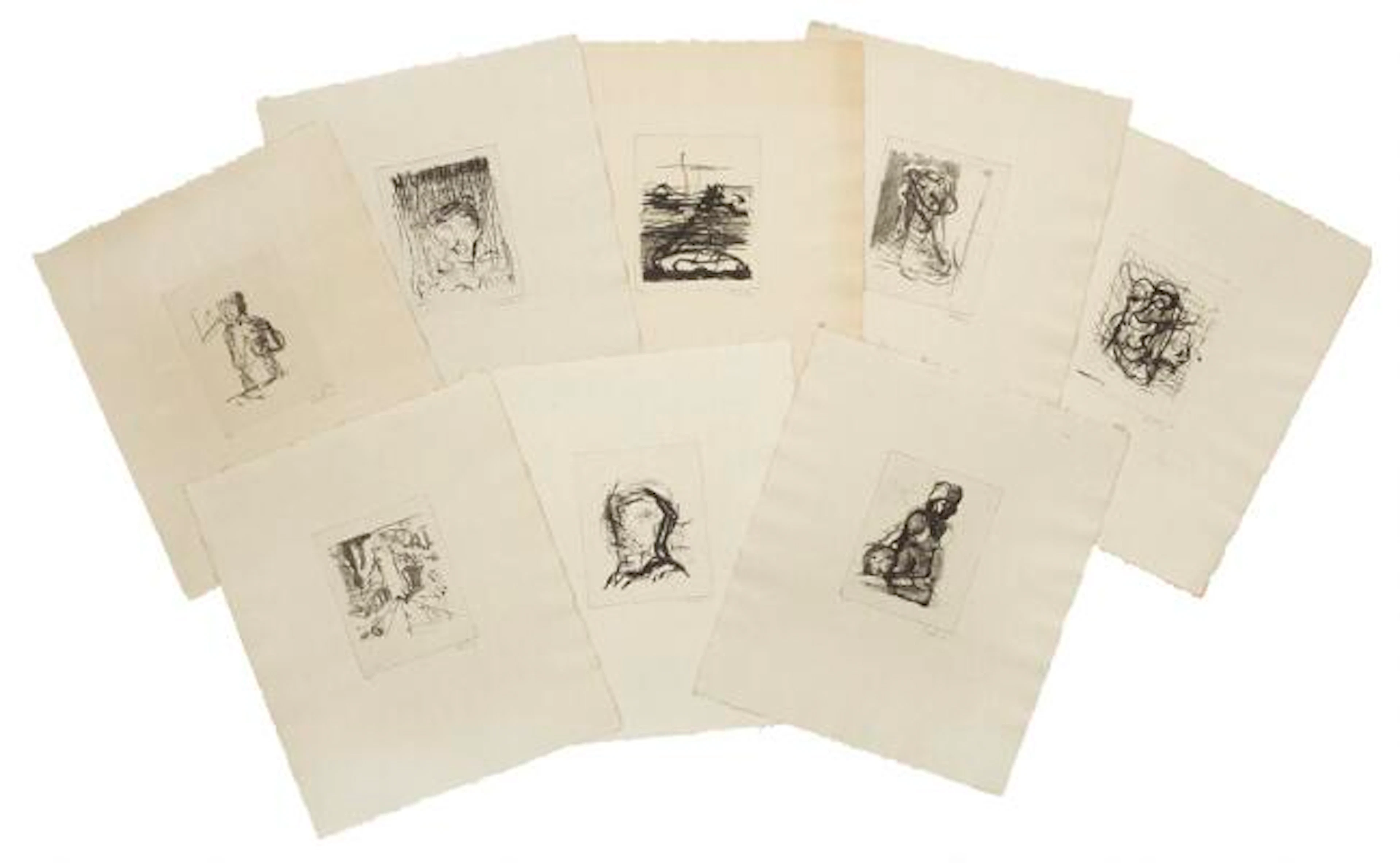 Georg Baselitz: "8 Radierungen nach Zeichnungen von 1959", 1973. All