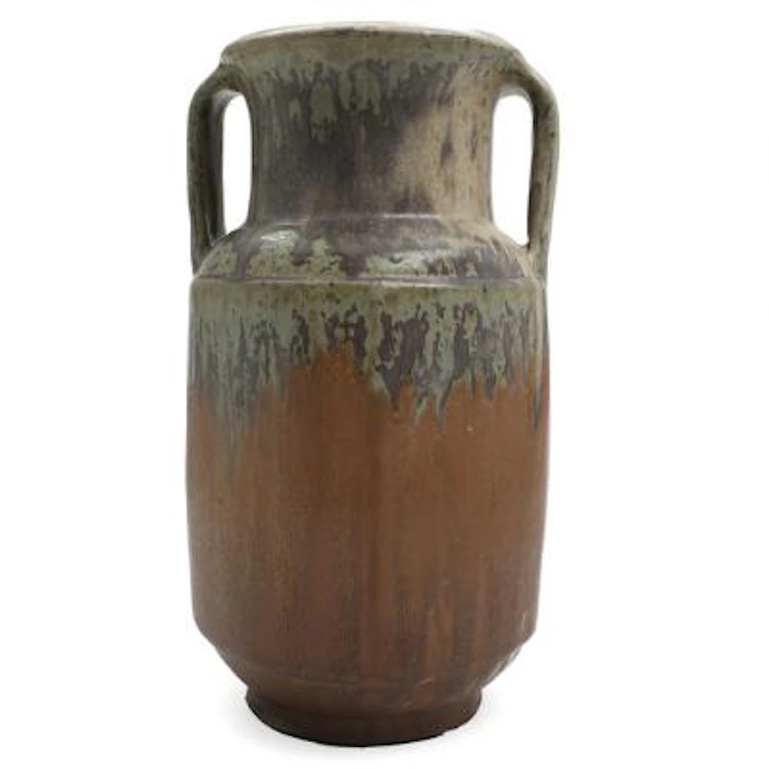 Carl Halier: A stoneware vase with side handles. Decorated with reddish-brown