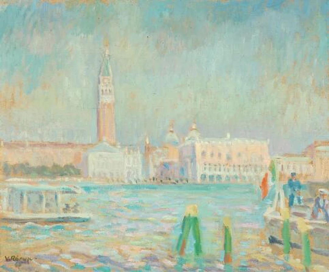 Viggo Rørup: The Doge's Palace seen from Giudecca. Signed V. Rørup