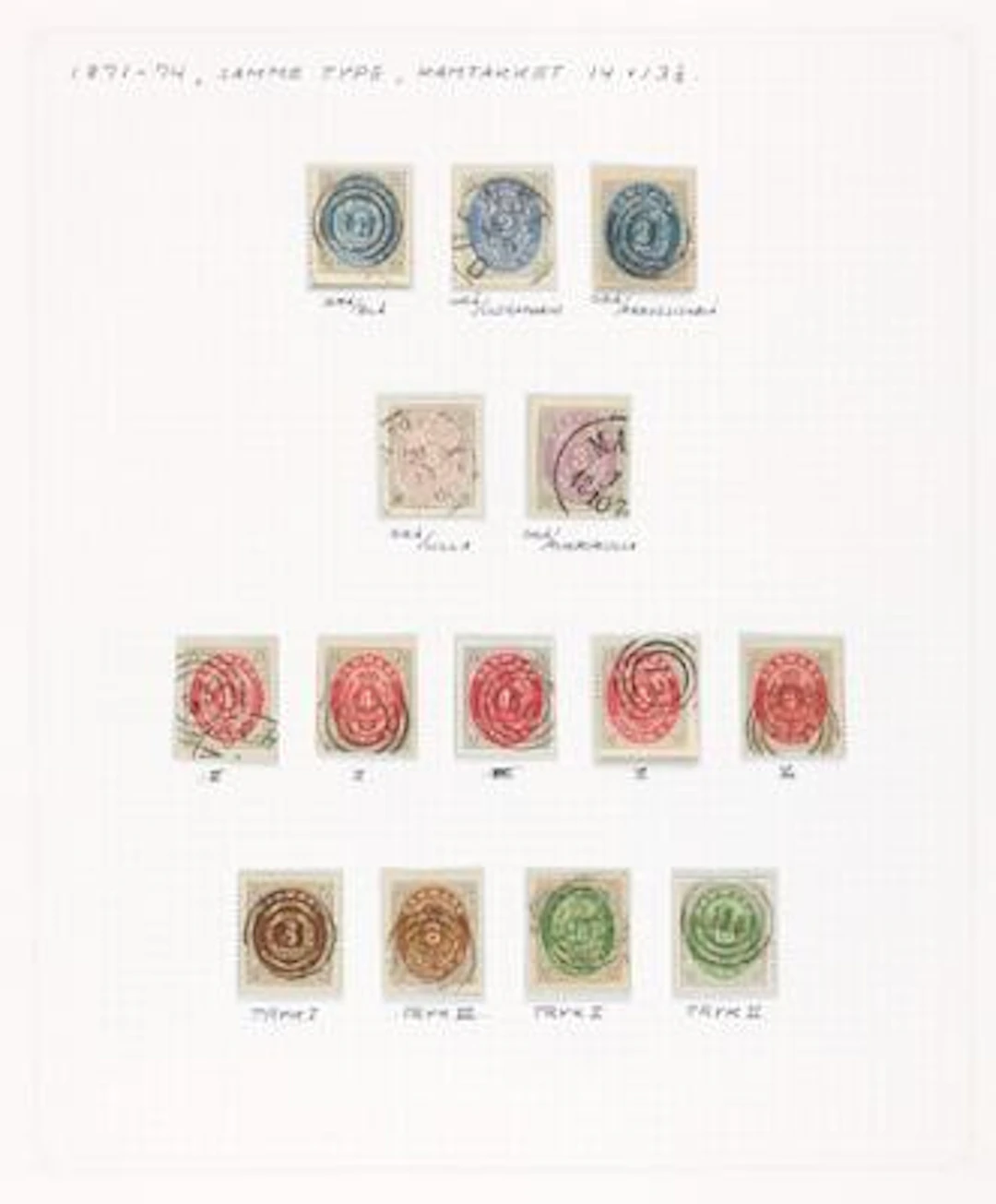 Denmark. 1870-1902. Bi-coloured. Very beautiful collection on albumpages