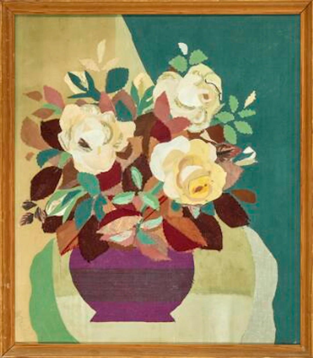 Asta Nielsen: Flowers in vase. Signed Asta Nielsen. Collage on canvas.
