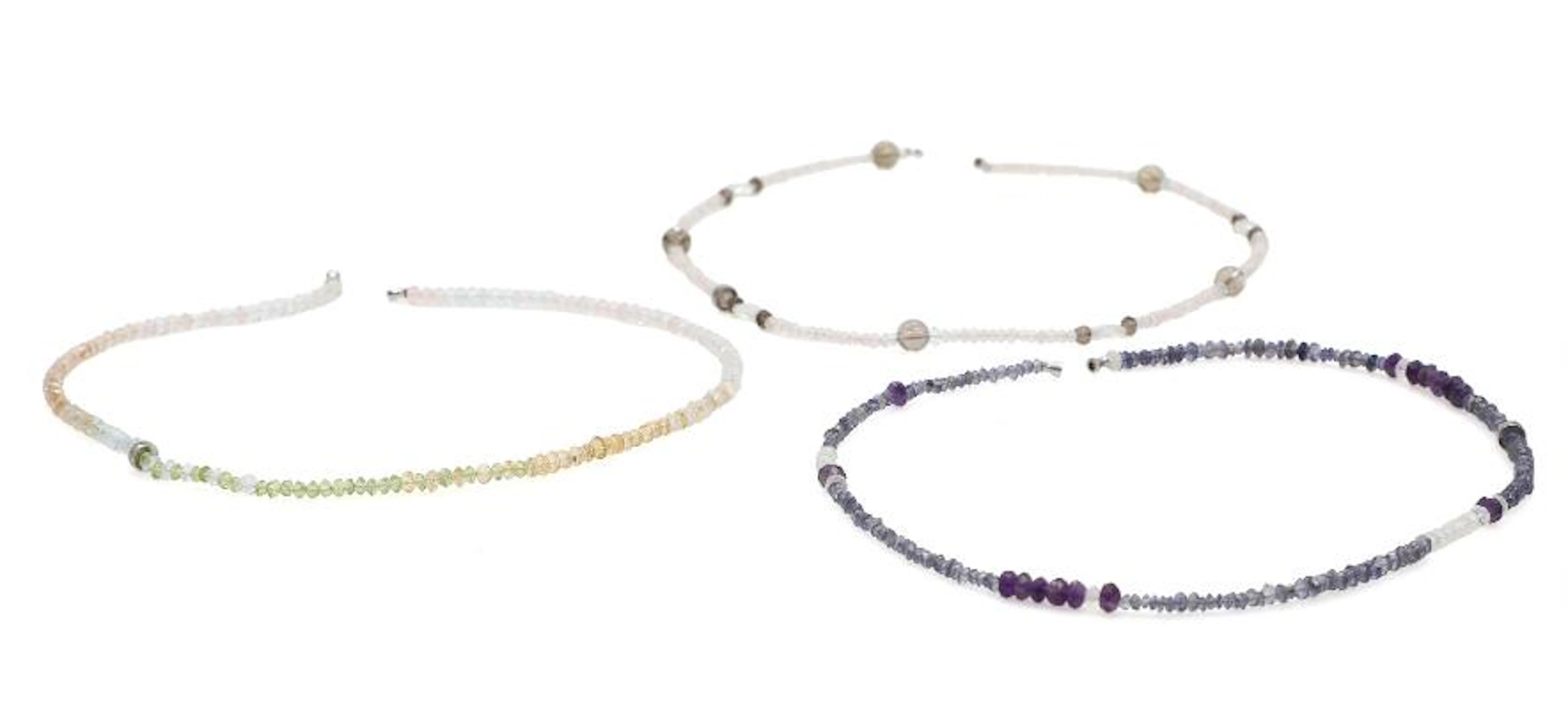 Ole Lynggaard: Three necklaces with faceted rose quartz, amethyst