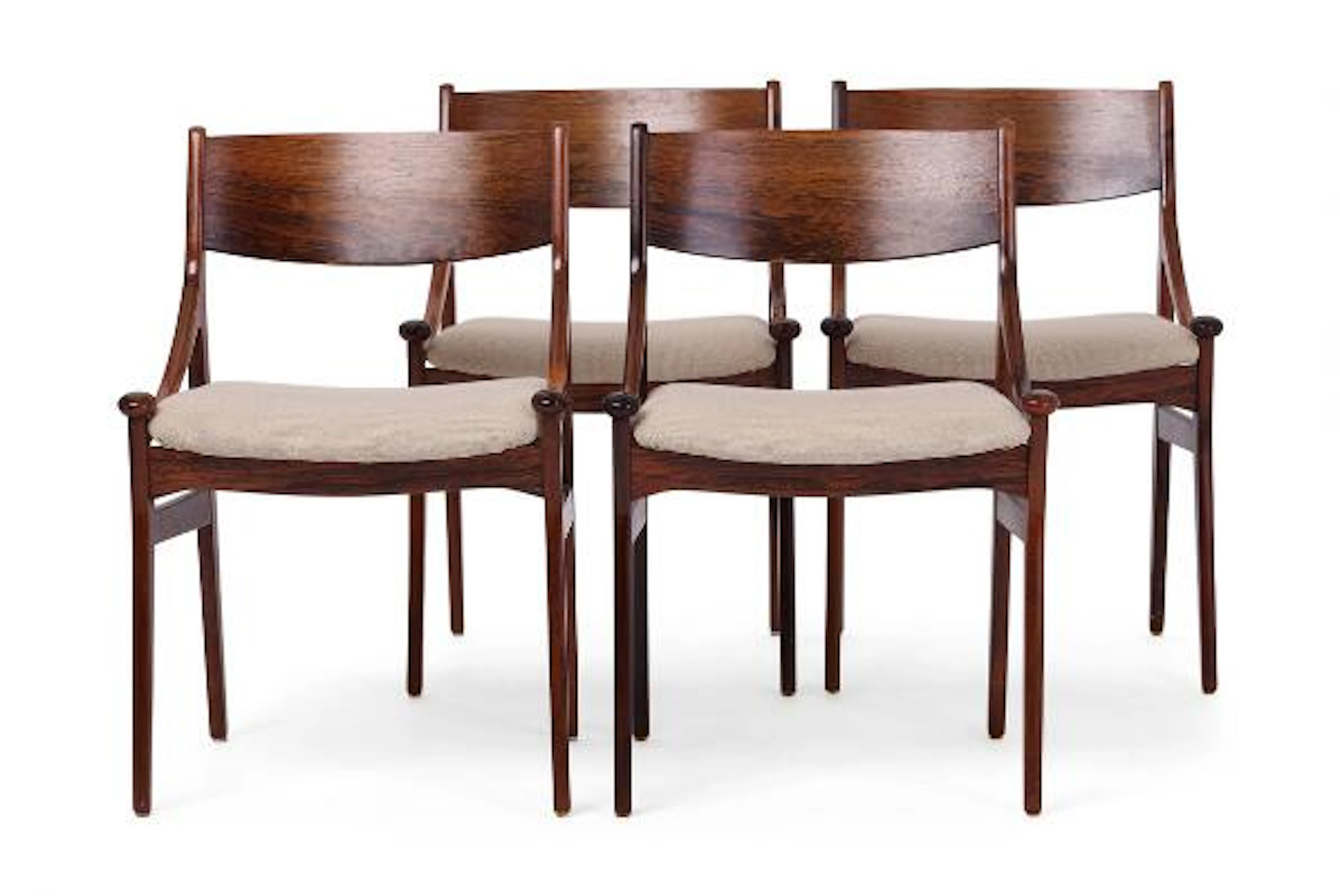 H. Vestervig Eriksen: Four armchairs with rosewood frame, upholstered