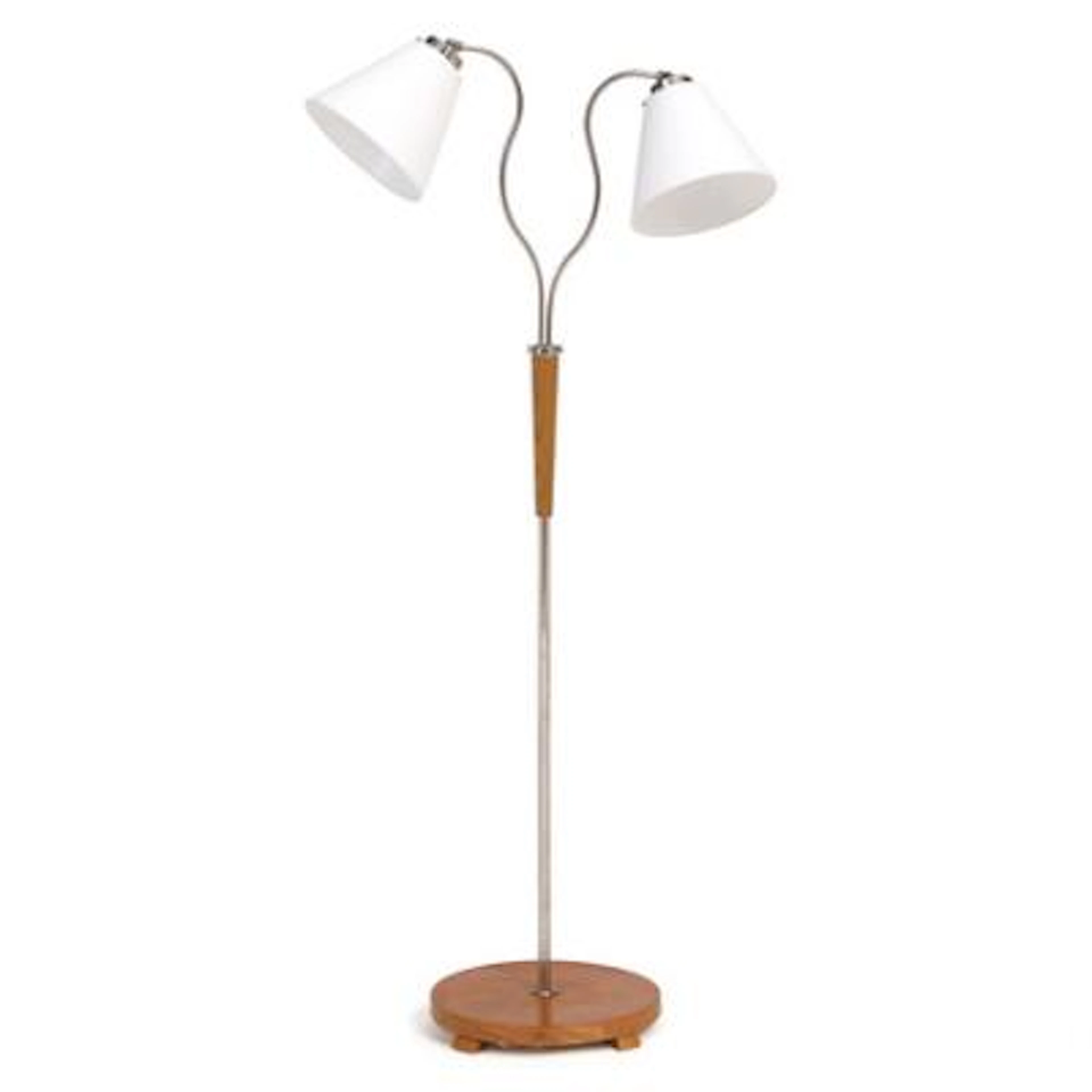 Scandinavian design: Floor lamp in elm and chrome-plated metal. Shades