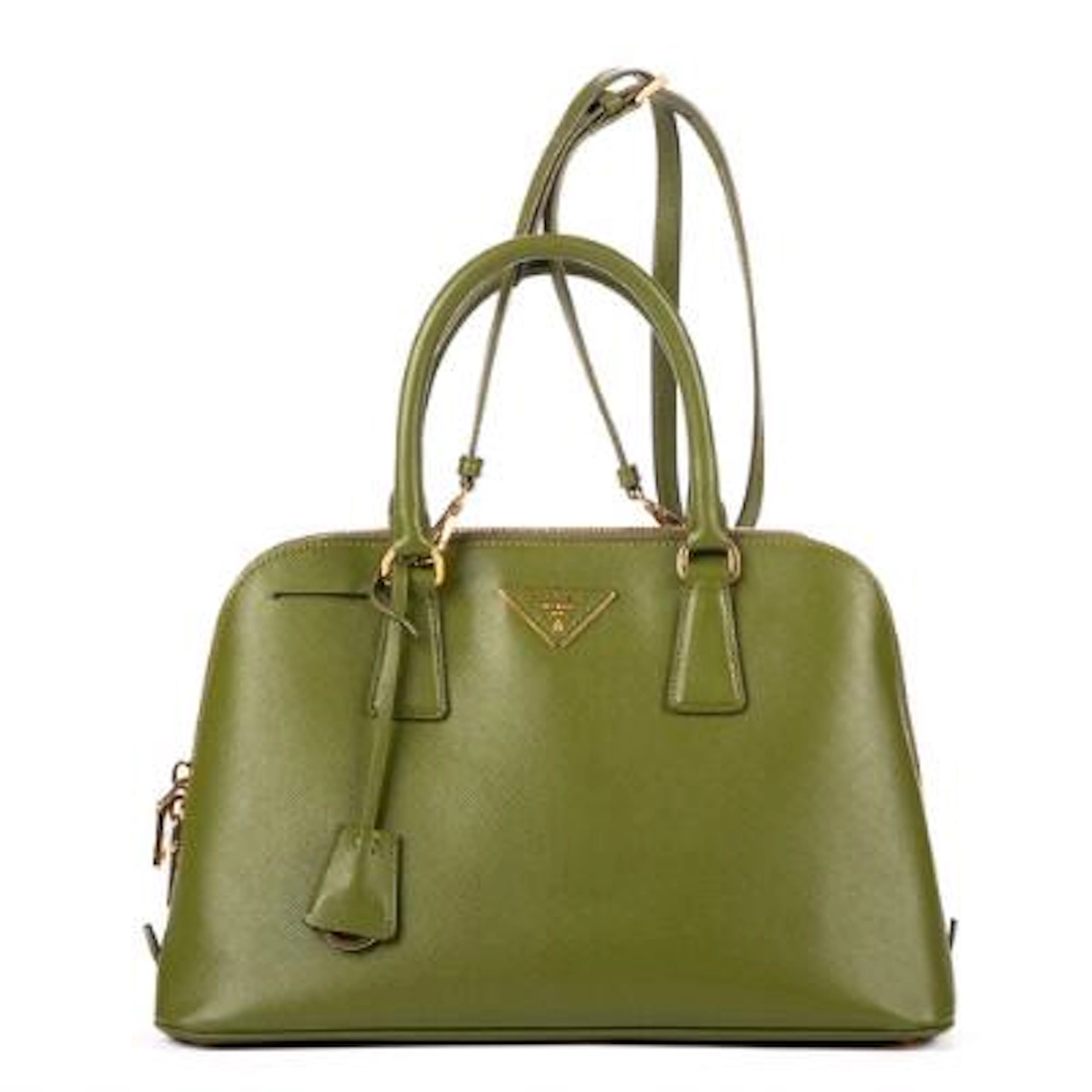 Prada: A "Medium Zip Promenade" bag in green Saffiano Lux-leather