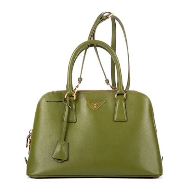 Prada: A "Medium Zip Promenade" bag in green Saffiano Lux-leather