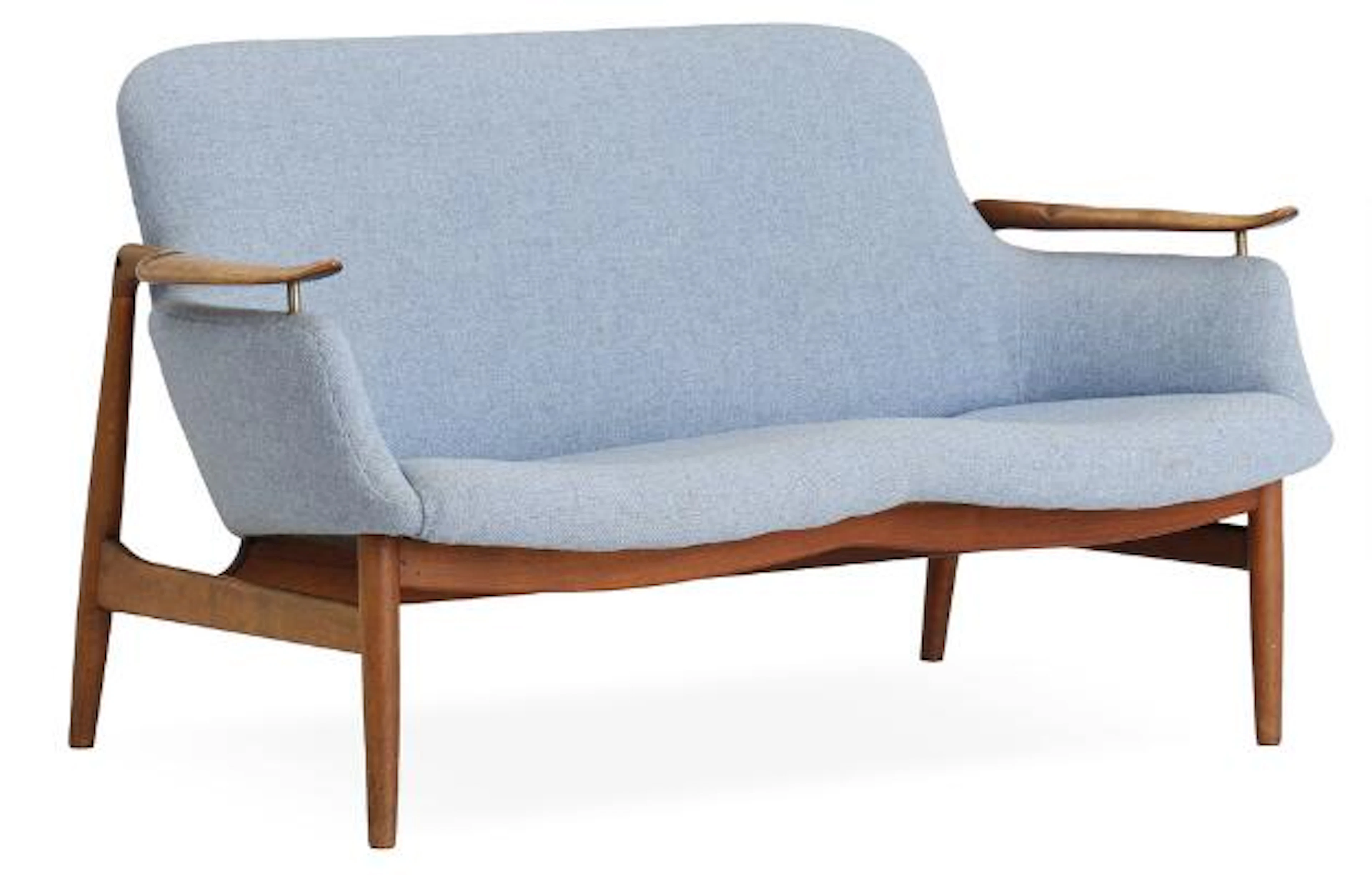 Finn Juhl: "FJ 53". Freestanding two seater nutwood sofa. Upholstered