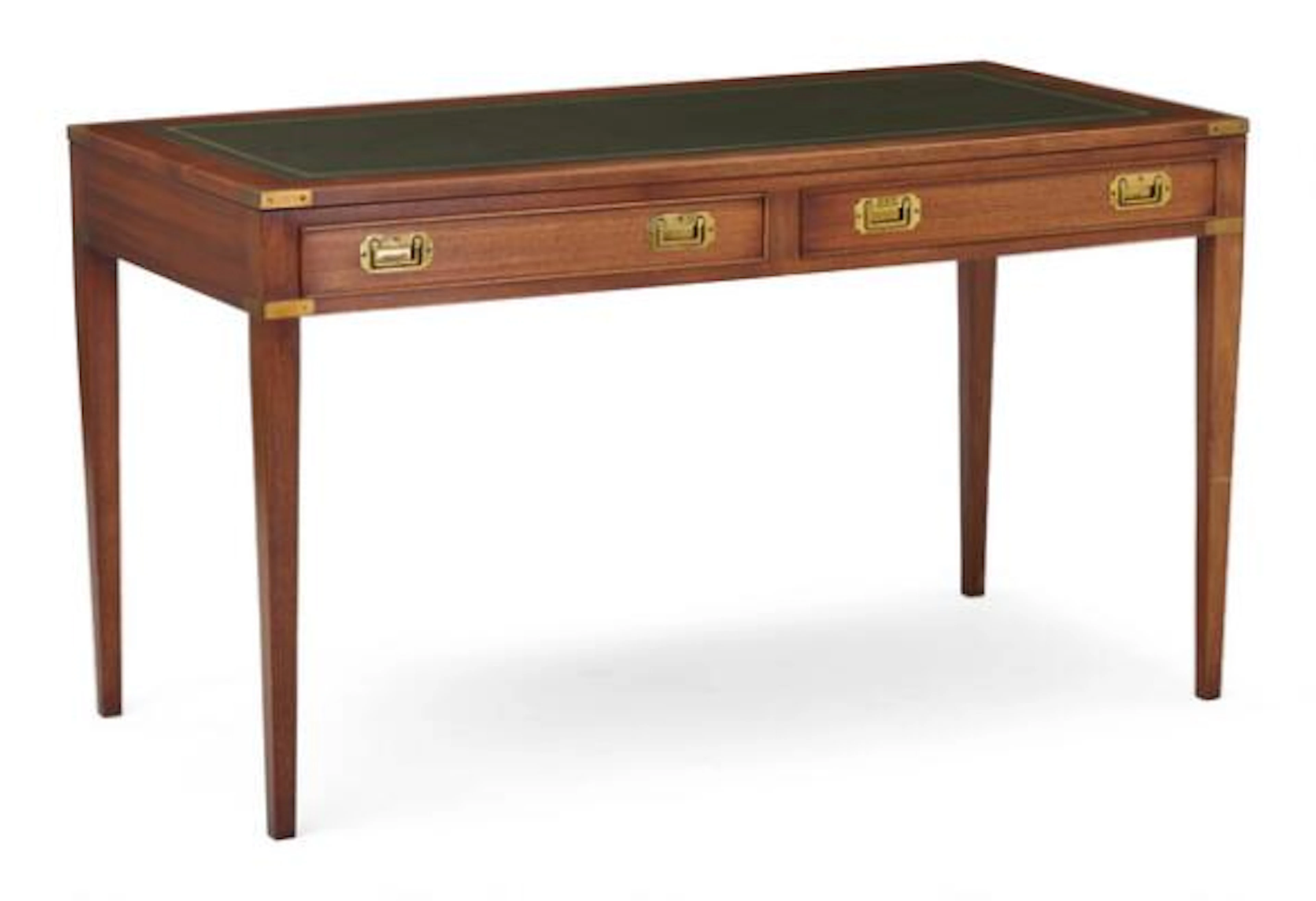 An English 20th century Military style mahogany writing table, front