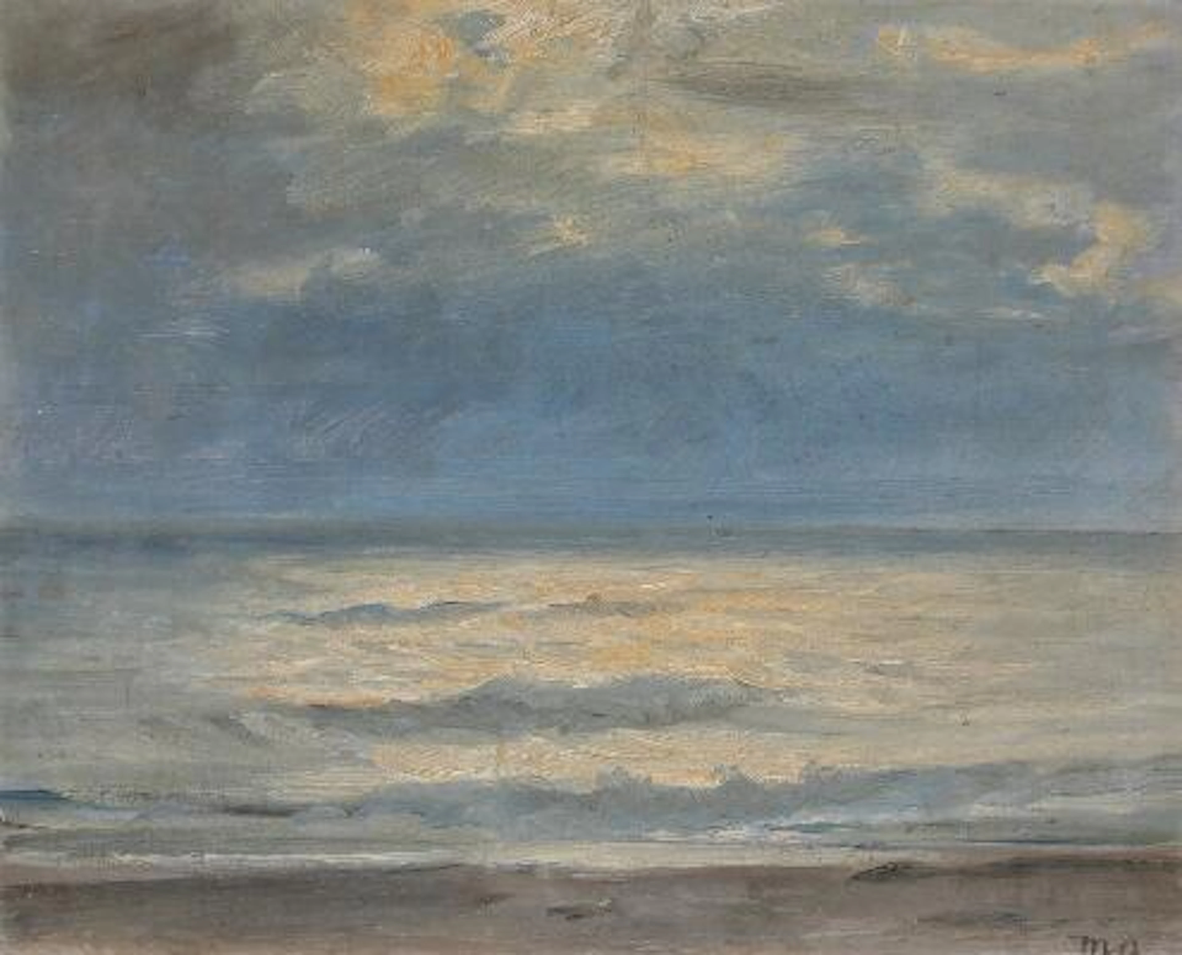 Michael Ancher: Sunlight over the sea. Signed MA. Oil on cardboard.