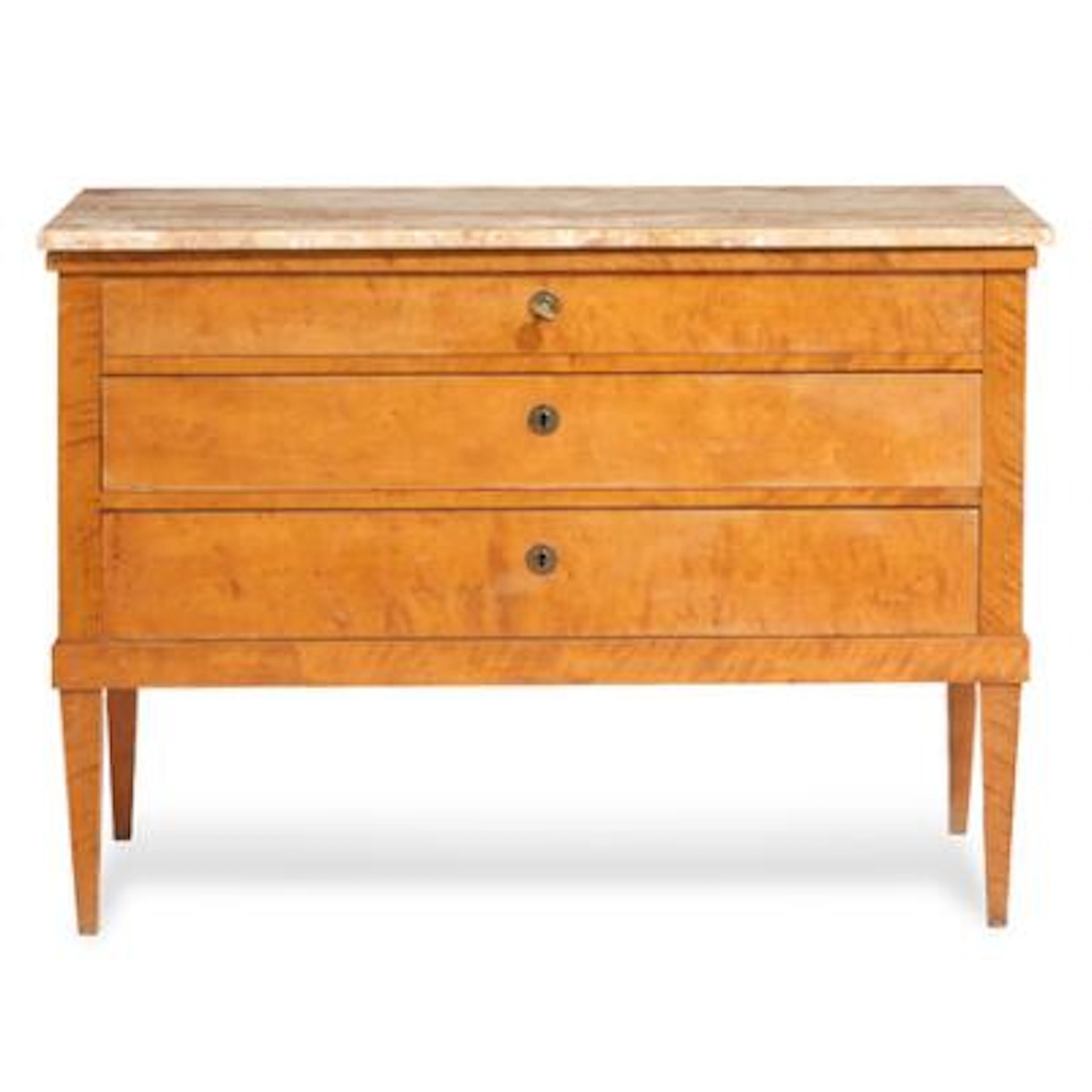 Swedish Grace: Birch chest of drawers with marble top. Front with