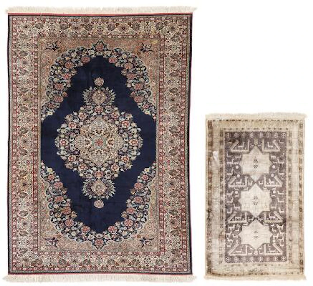 Two Oriental rugs. Kayseri silk rug, Turkey, Medaqllion design. 280