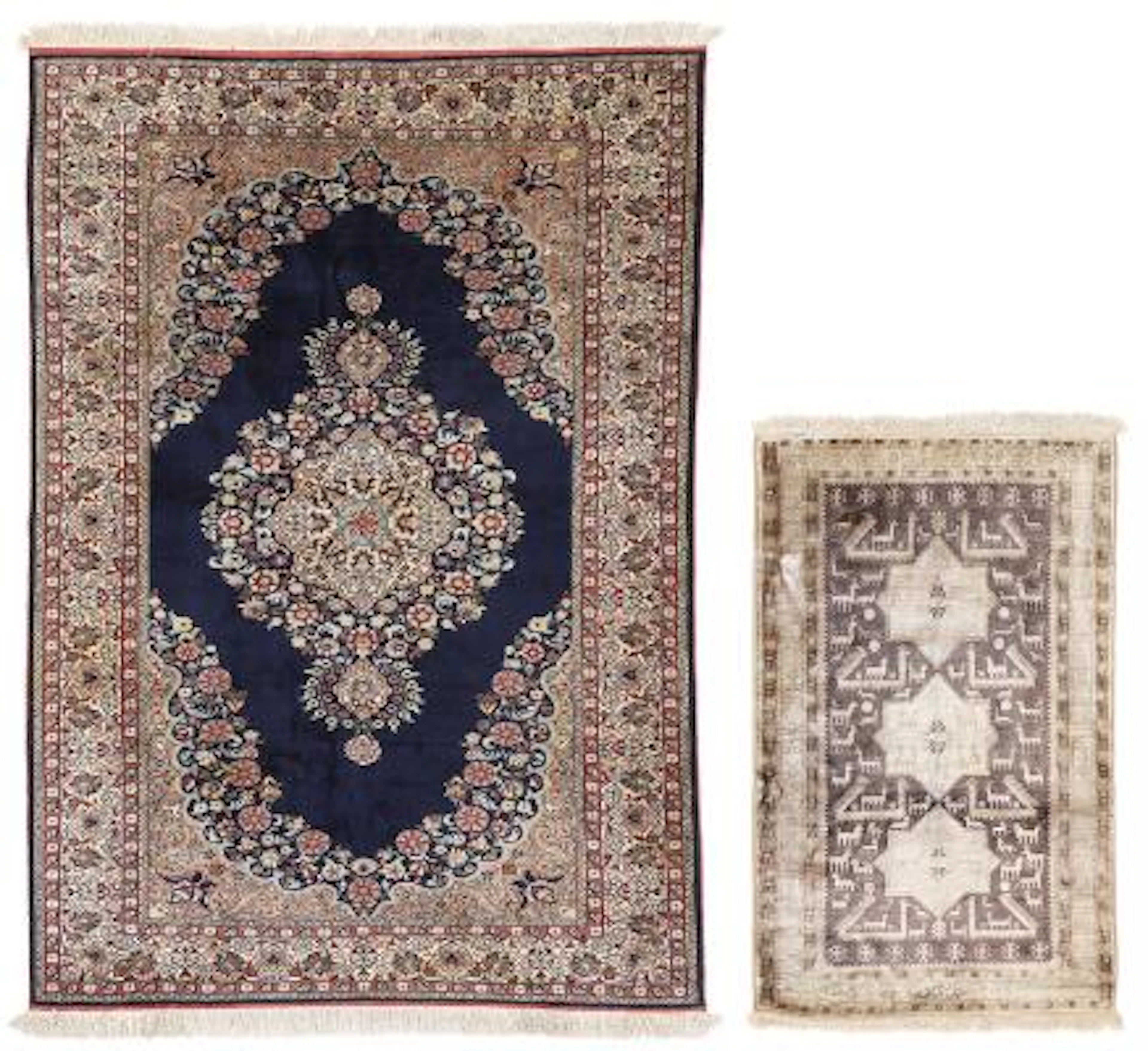 Two Oriental rugs. Kayseri silk rug, Turkey, Medaqllion design. 280