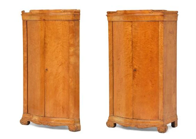 Cathrine Mathilde Horsbøl: Birch cabinet and corner cabinet with volutes