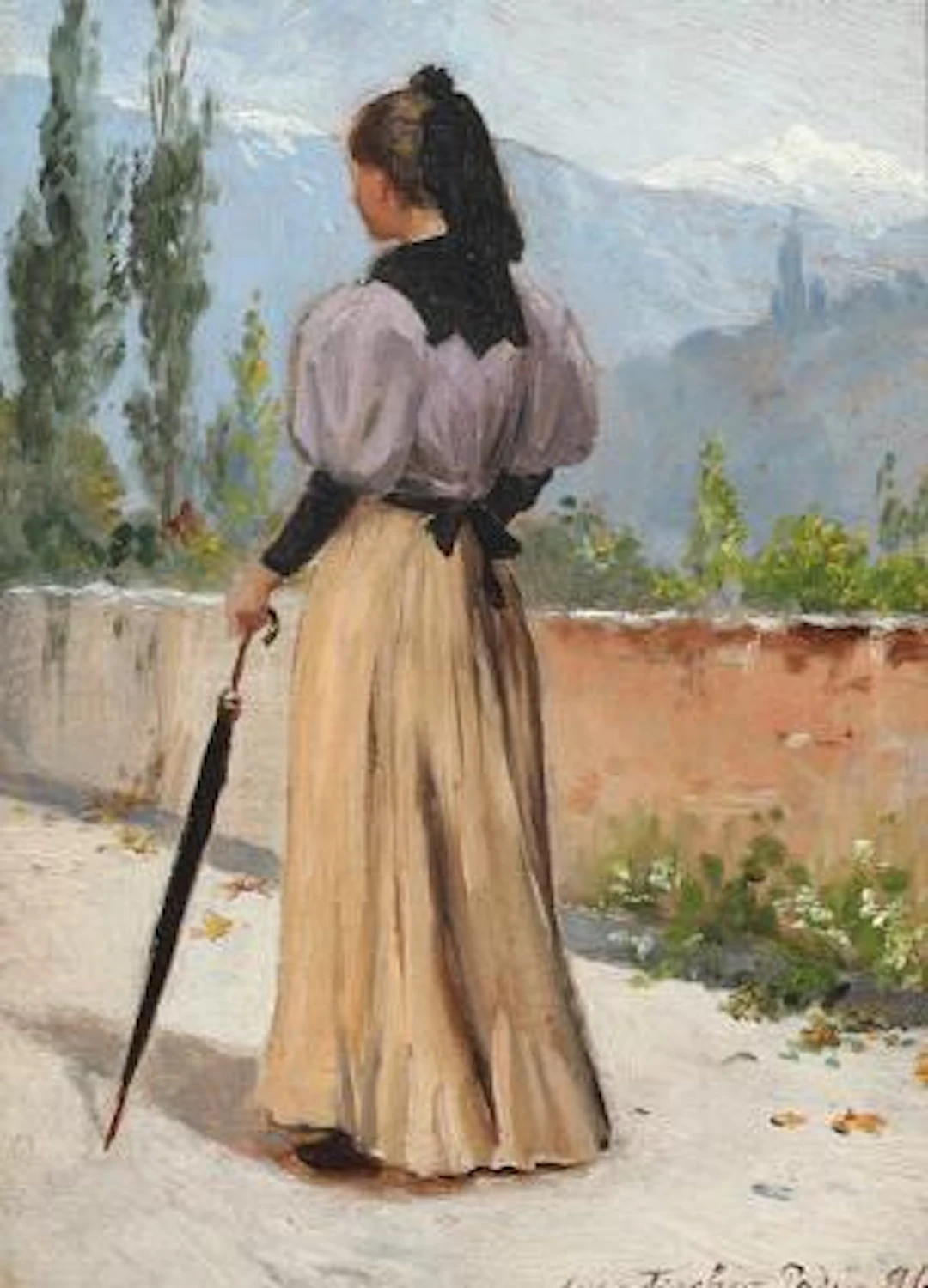 August Fischer: Scenery from Italy with a woman walking on a street.