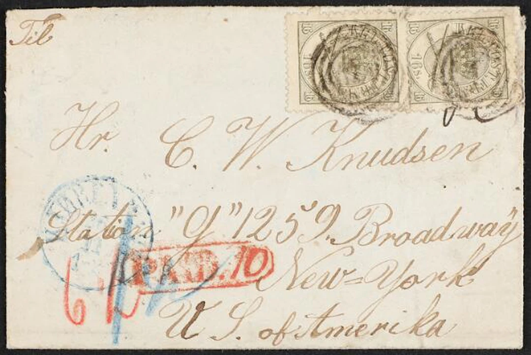 1864. 16 sk. Olive. 2 copies on small cover to New York 26.10.1867.