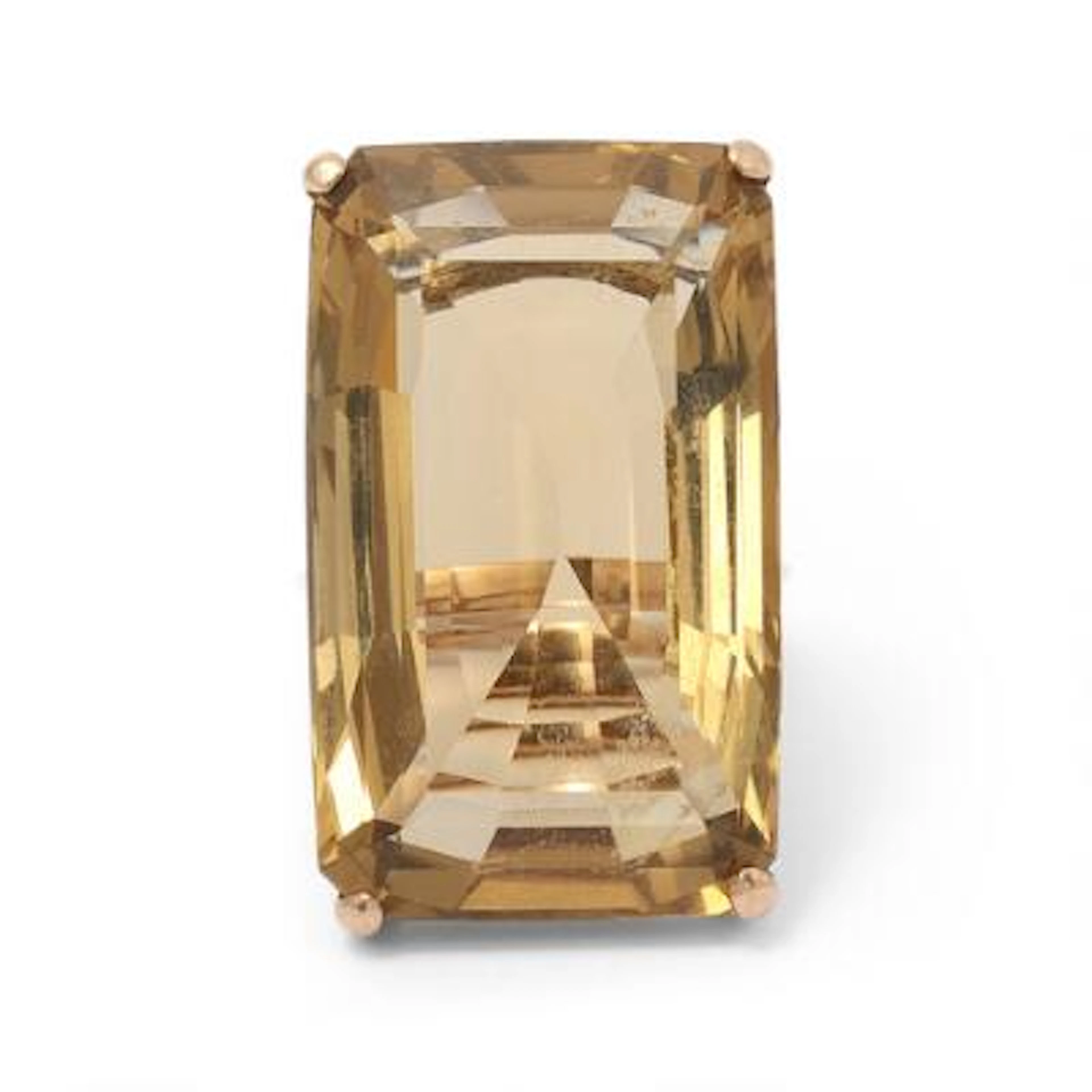 A smoky quartz ring set with an emerald-cut smoky quartz, mounted