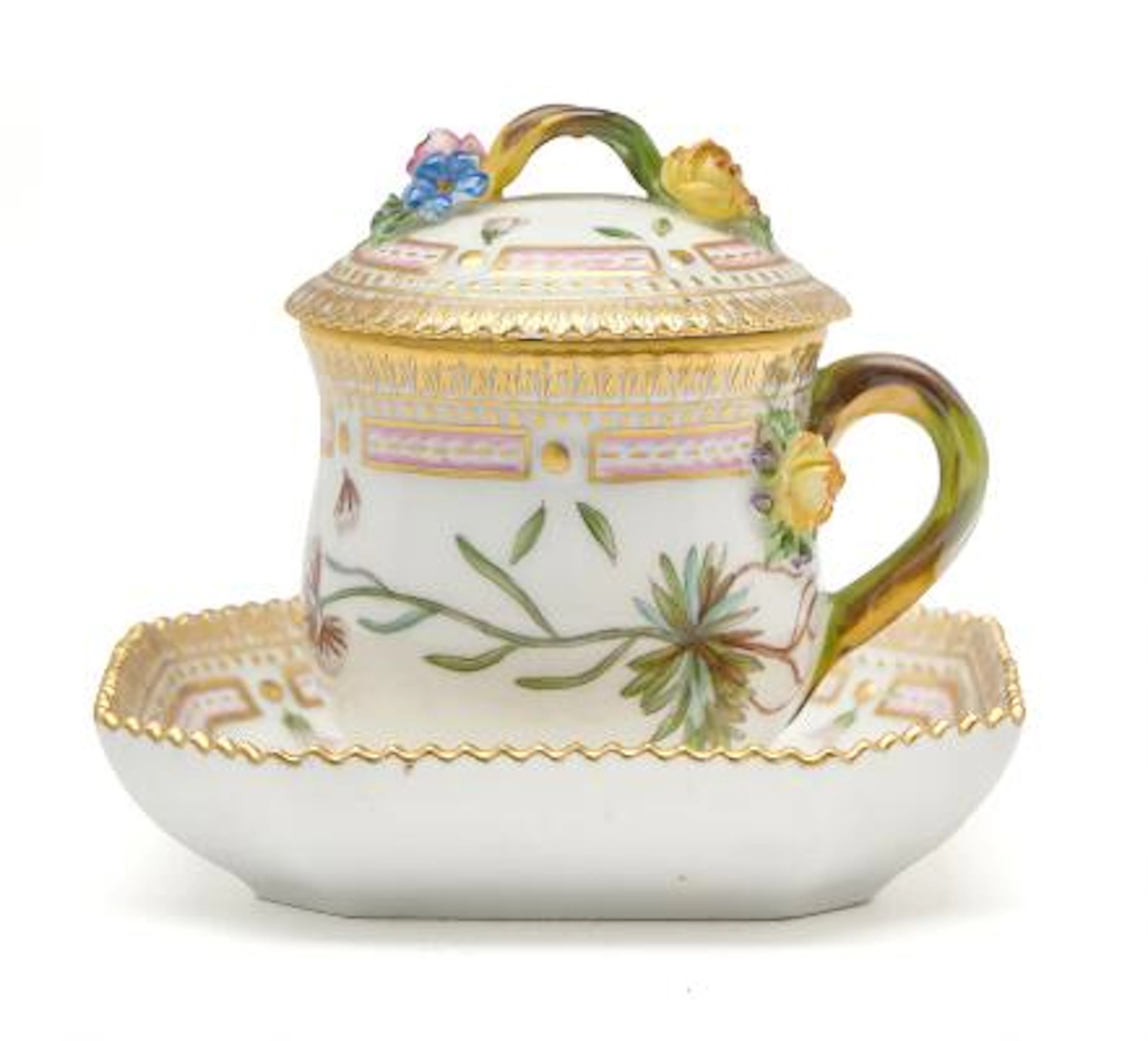 CANCELLED. "Flora Danica" custard cup in porcelain, decorated in colours