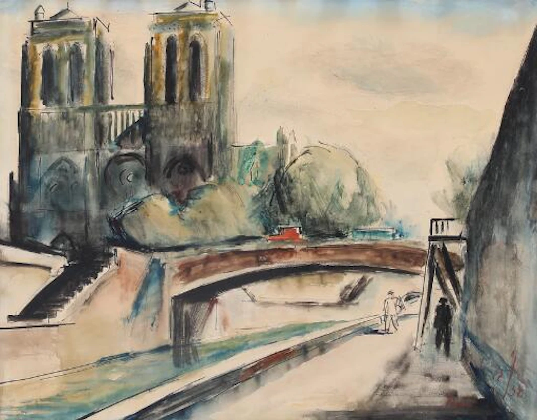 Einer Johansen: View of Notre Dame, Paris, 1938. Signed and dated