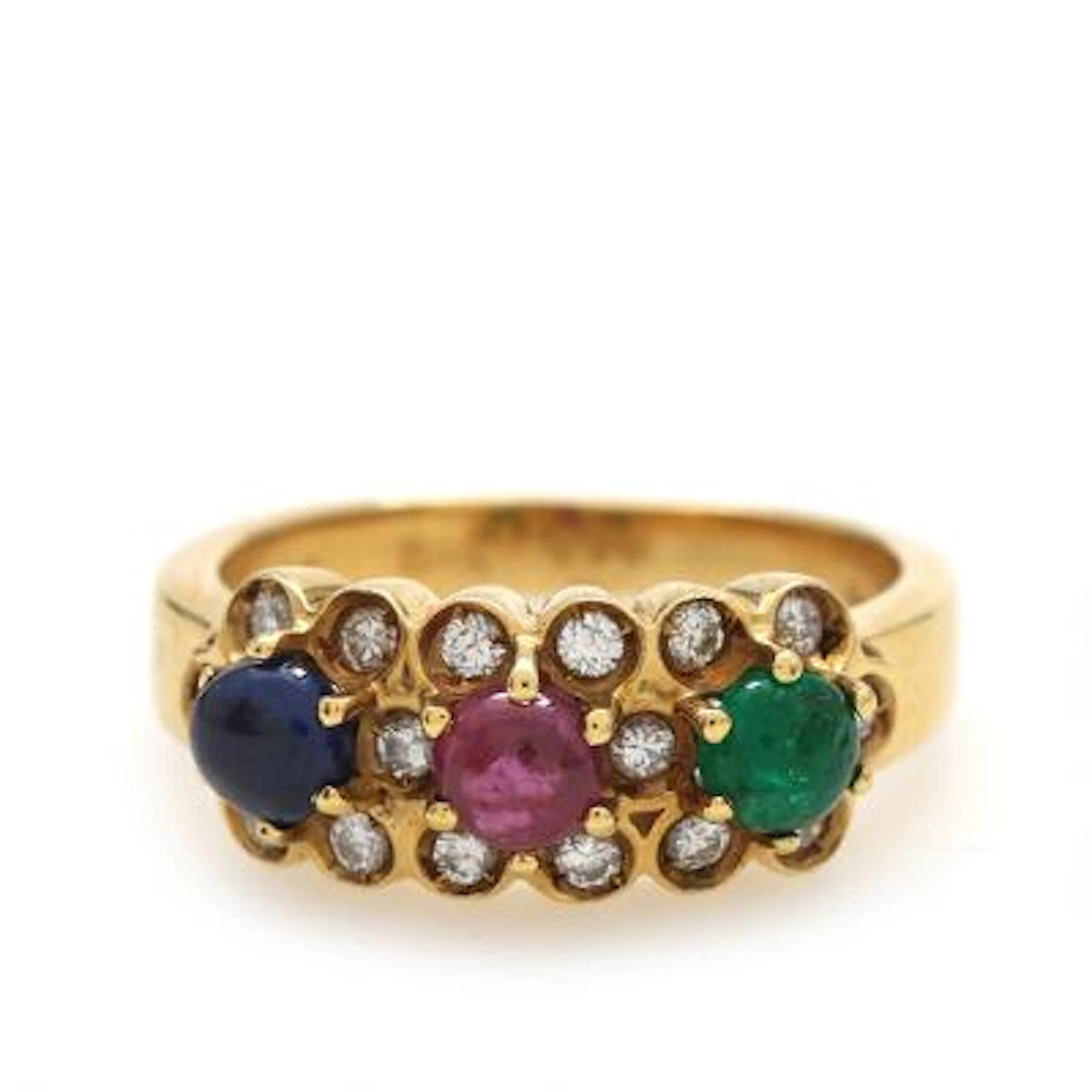 A sapphire, ruby, emerald and diamond ring, mounted in 18k gold. Weight
