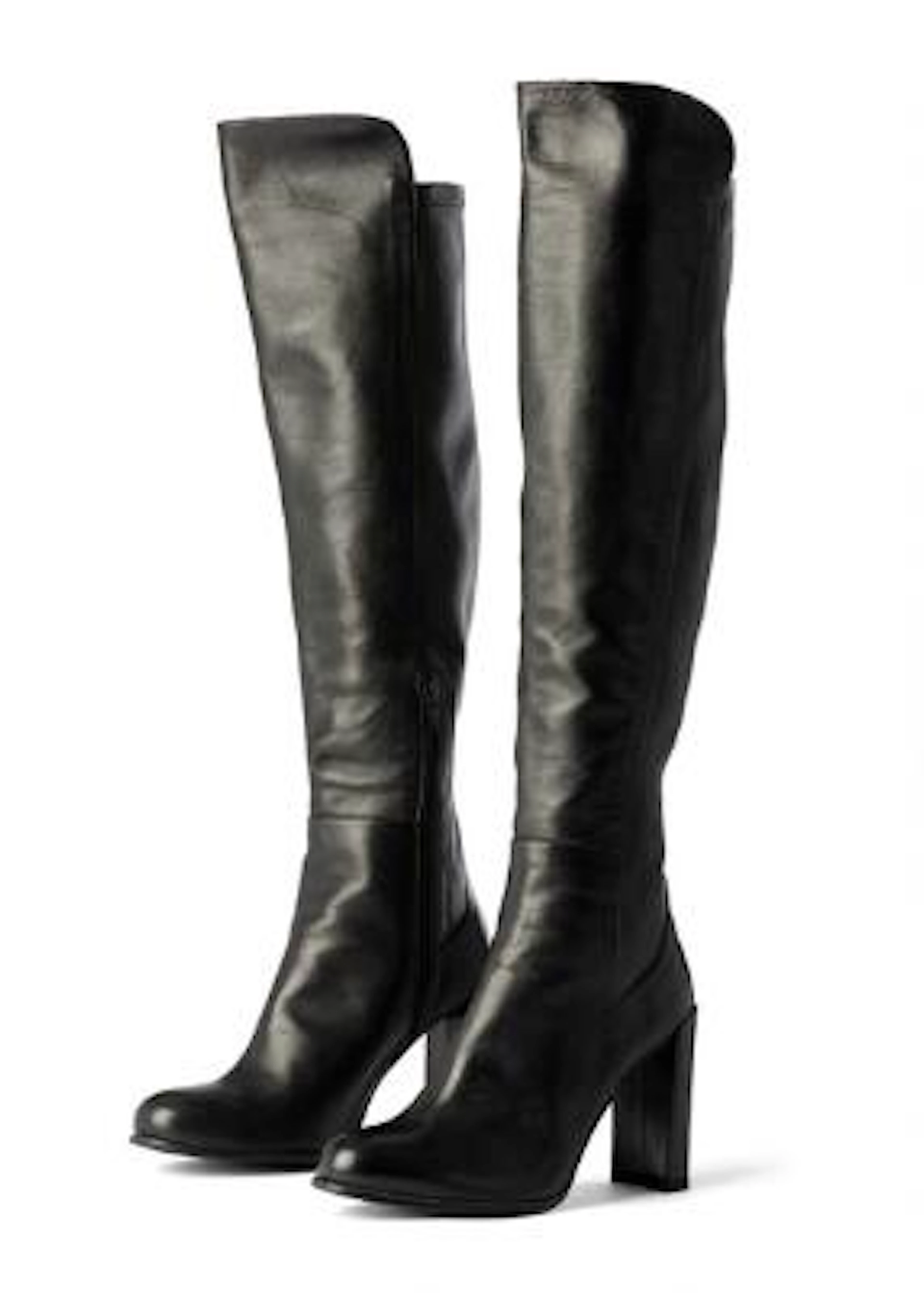 Stuart Weitzman: A pair of high boots of black leather with rounded