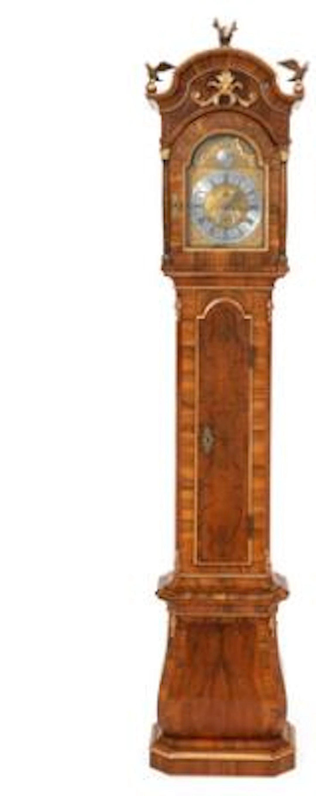 A large Danish Rococo walnut long case clock. Pewter plaque signed