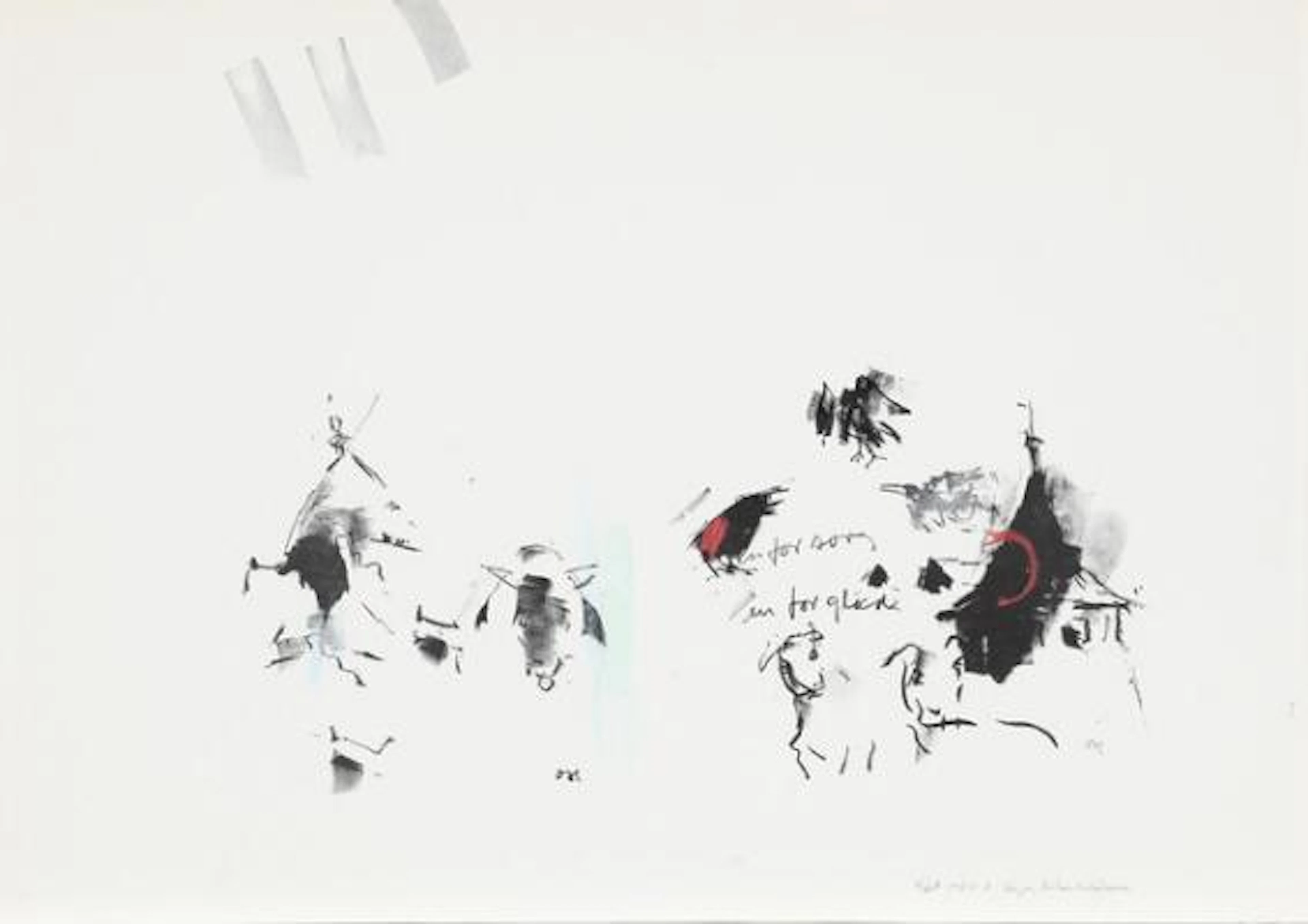 Oluf Høst: Composition. Signed OH. Handcoloured lithograph. Sheet