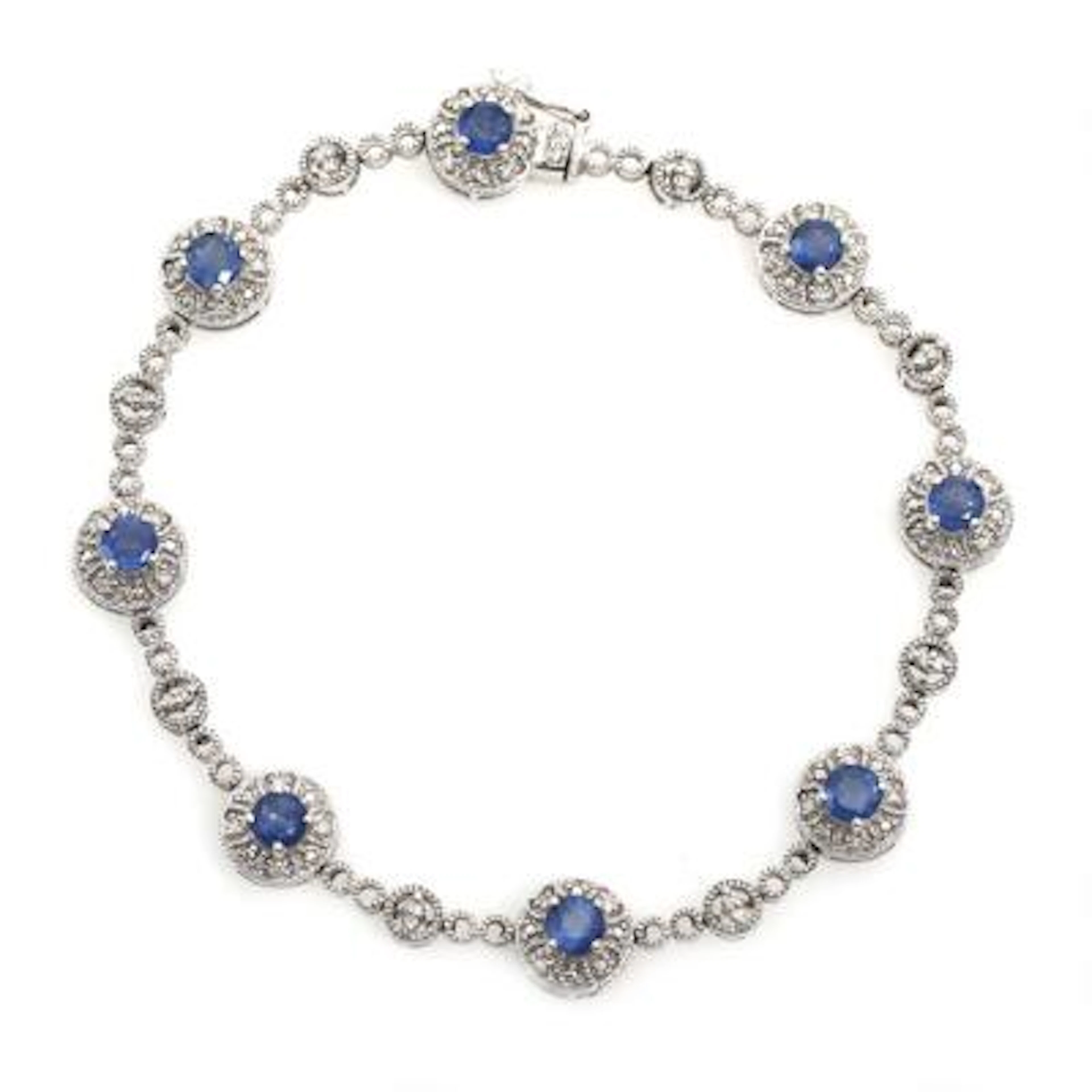A sapphire and diamond bracelet set with numerous sapphires and diamonds