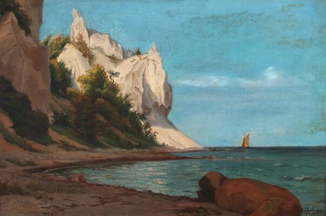 Painter unknown, 19th century: Scenery from Møn's Klint. Signed and