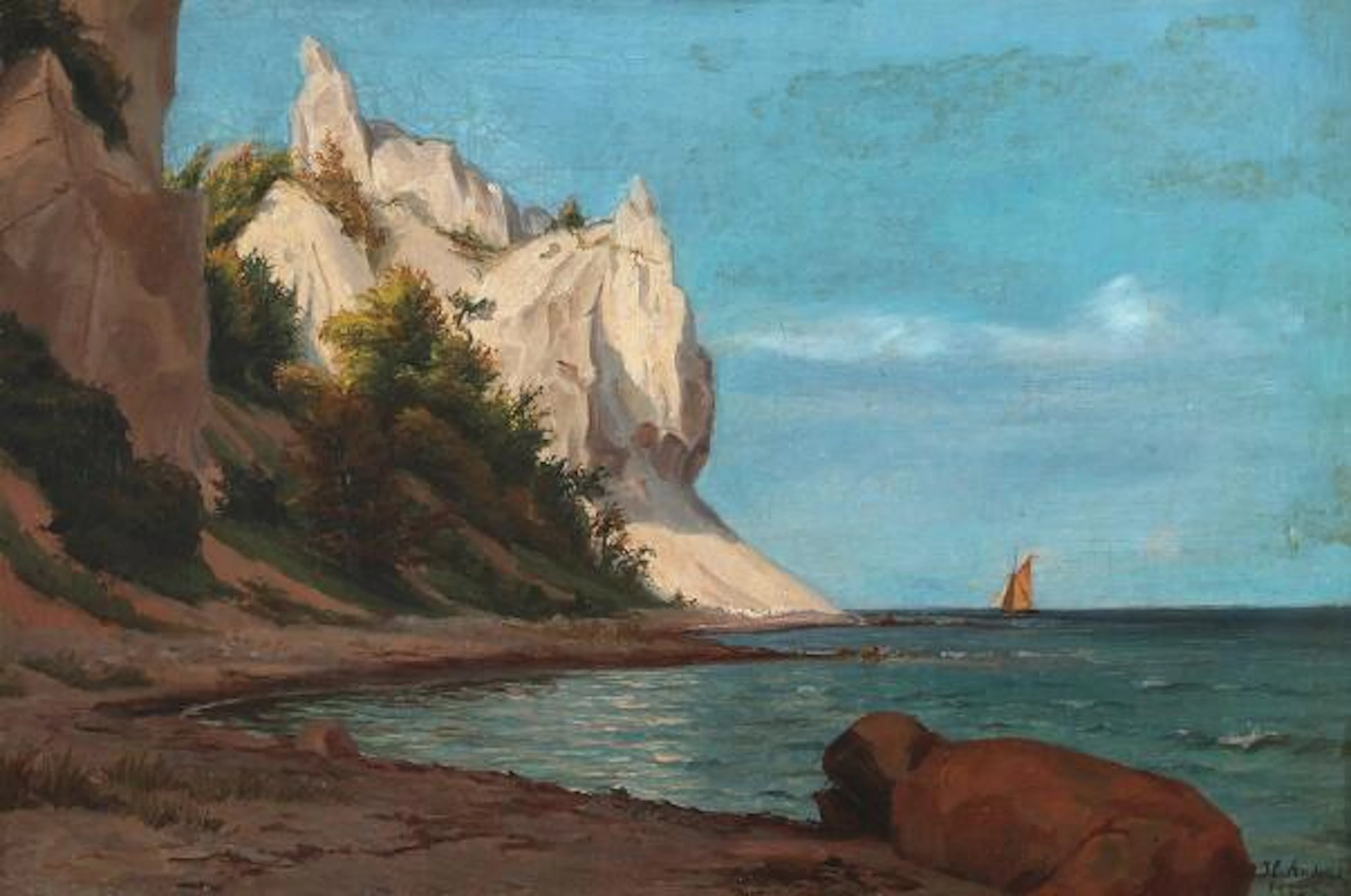 Painter unknown, 19th century: Scenery from Møn's Klint. Signed and