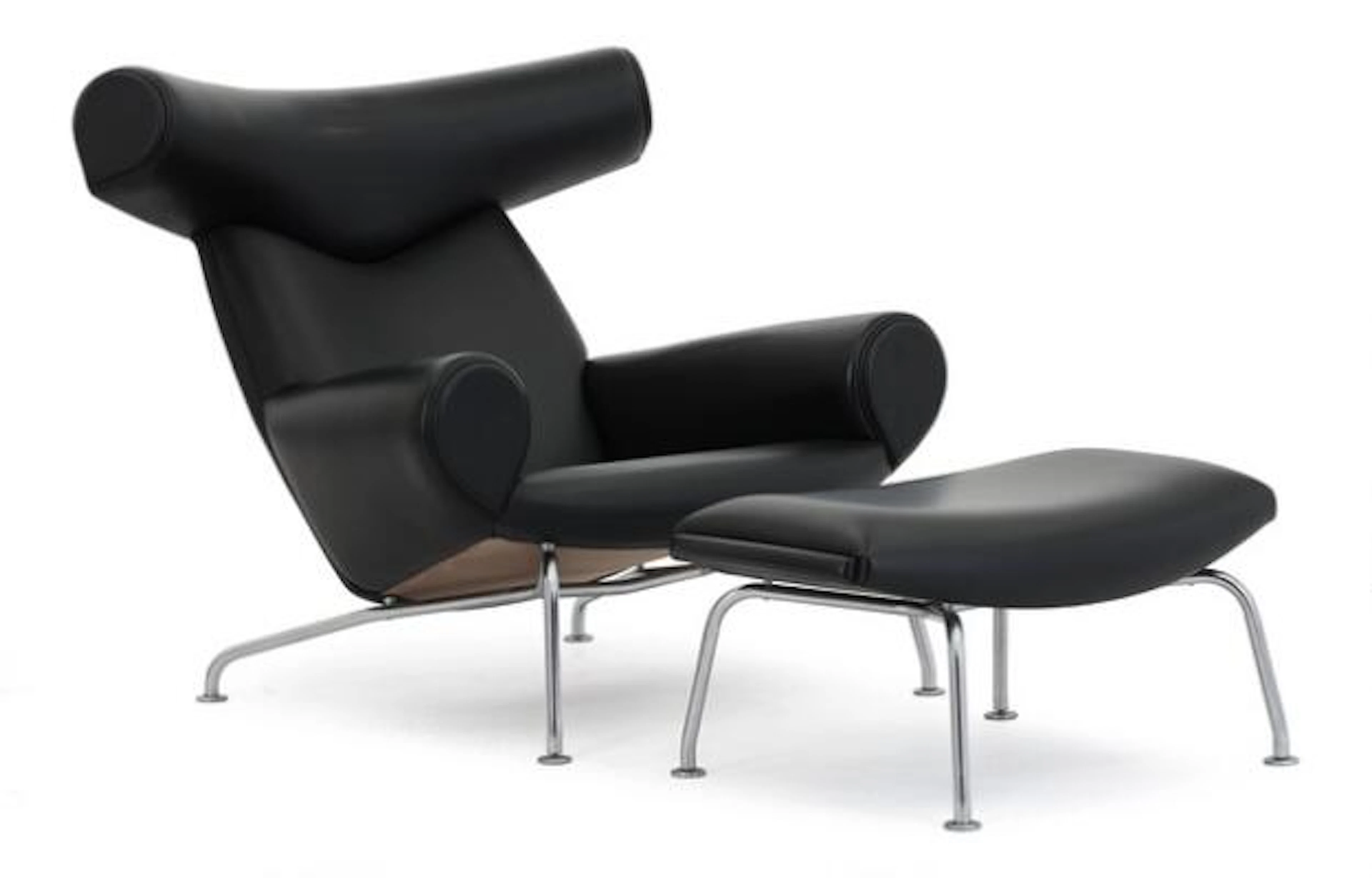 Hans J. Wegner: “Ox-Chair”. An easy chair and stool with steel frames