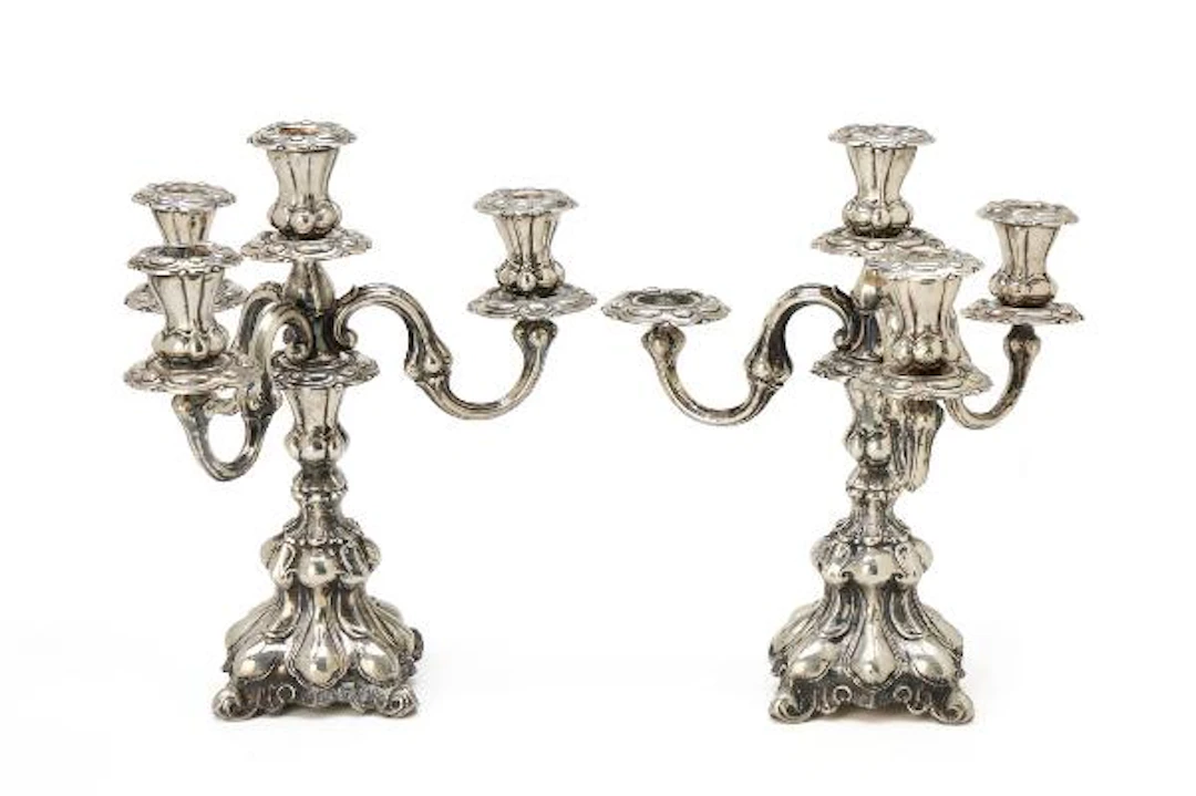 A pair of Baroque style silver candelabra, Copenhagen hallmark 1940.