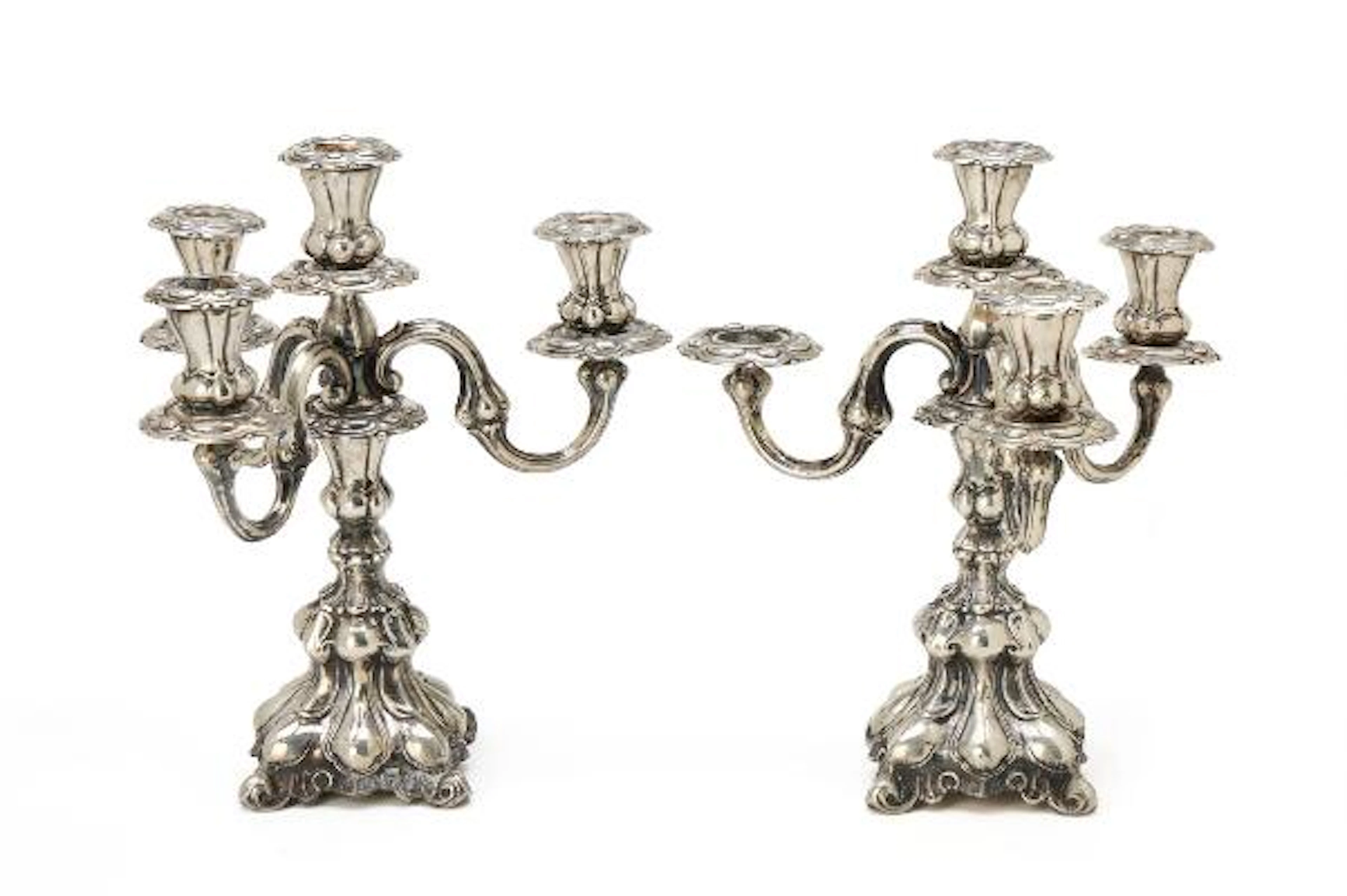 A pair of Baroque style silver candelabra, Copenhagen hallmark 1940.